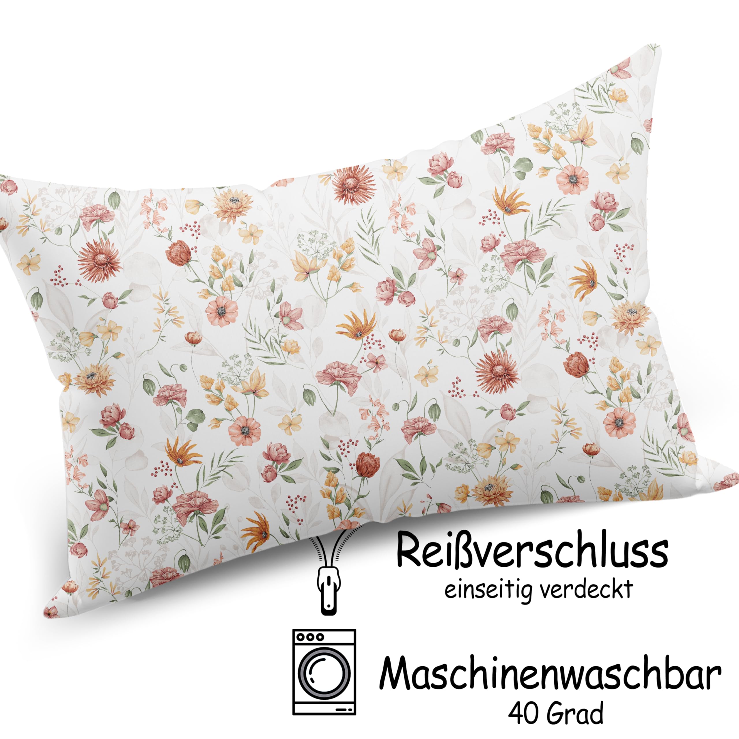 PinkZebra Kopfkissenbezug, Kissenbezug 40 x 60 cm aus 100% Baumwolle, Kissenhülle, Öko-tex Standard 100, bezüge mit Reißverschluss, Margeriten