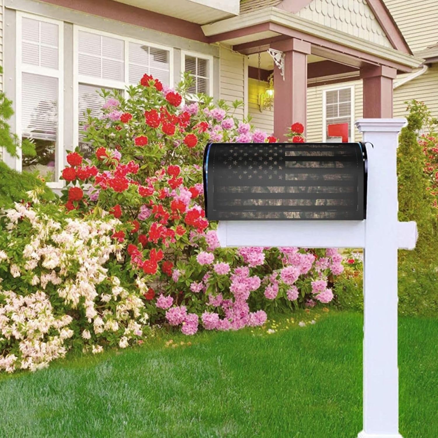 Camouflage Hunting Tactical Camo American Flag Mailbox Covers Magnetic Mailbox Wraps Post Letter Box Cover Standard Oversize 21"X18"/25.5" X 21" Mailwrap Garden Home Decor