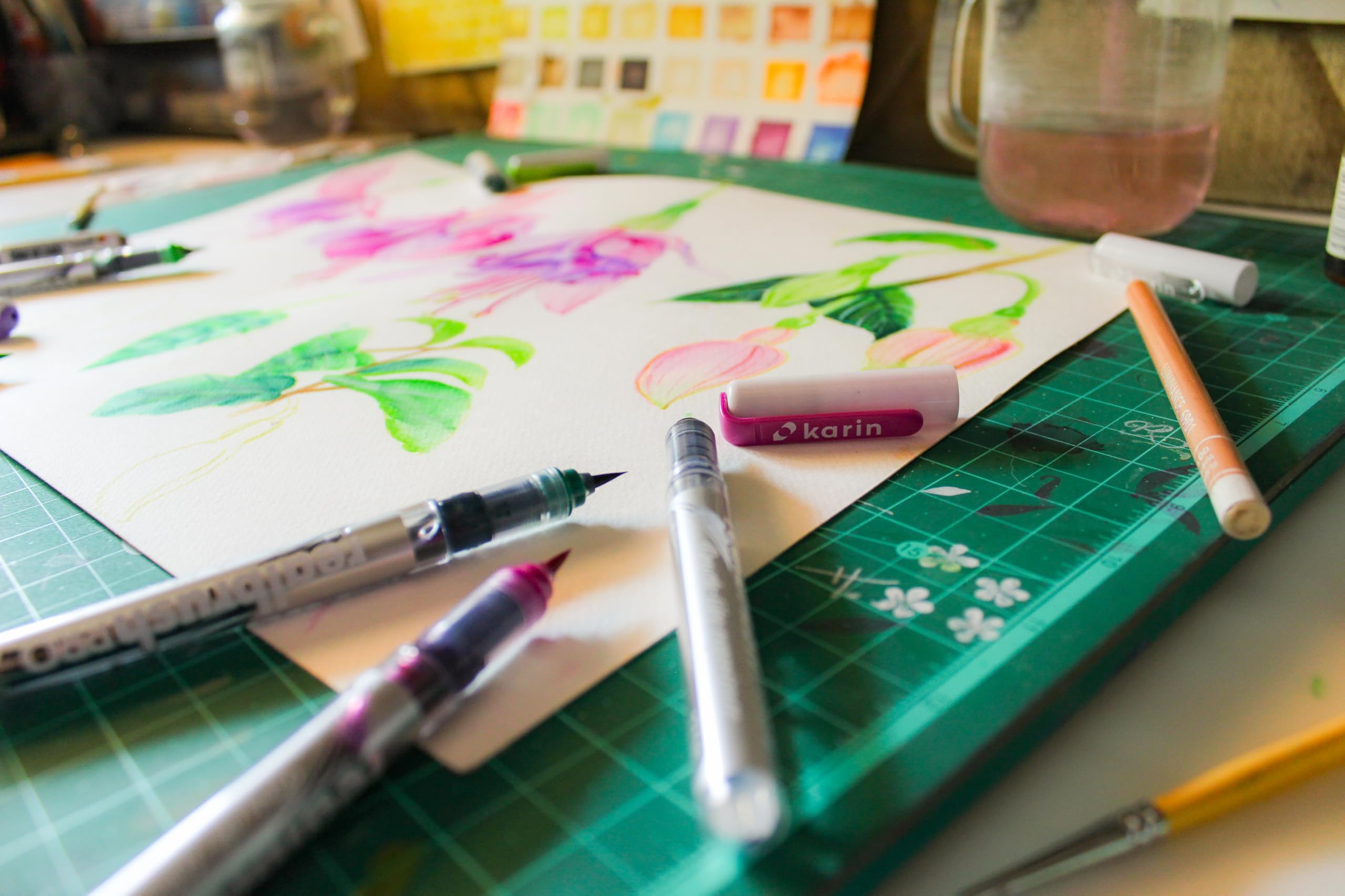 Quadro in velluto da colorare, pennarelli inclusi: Yin Yang Flowers