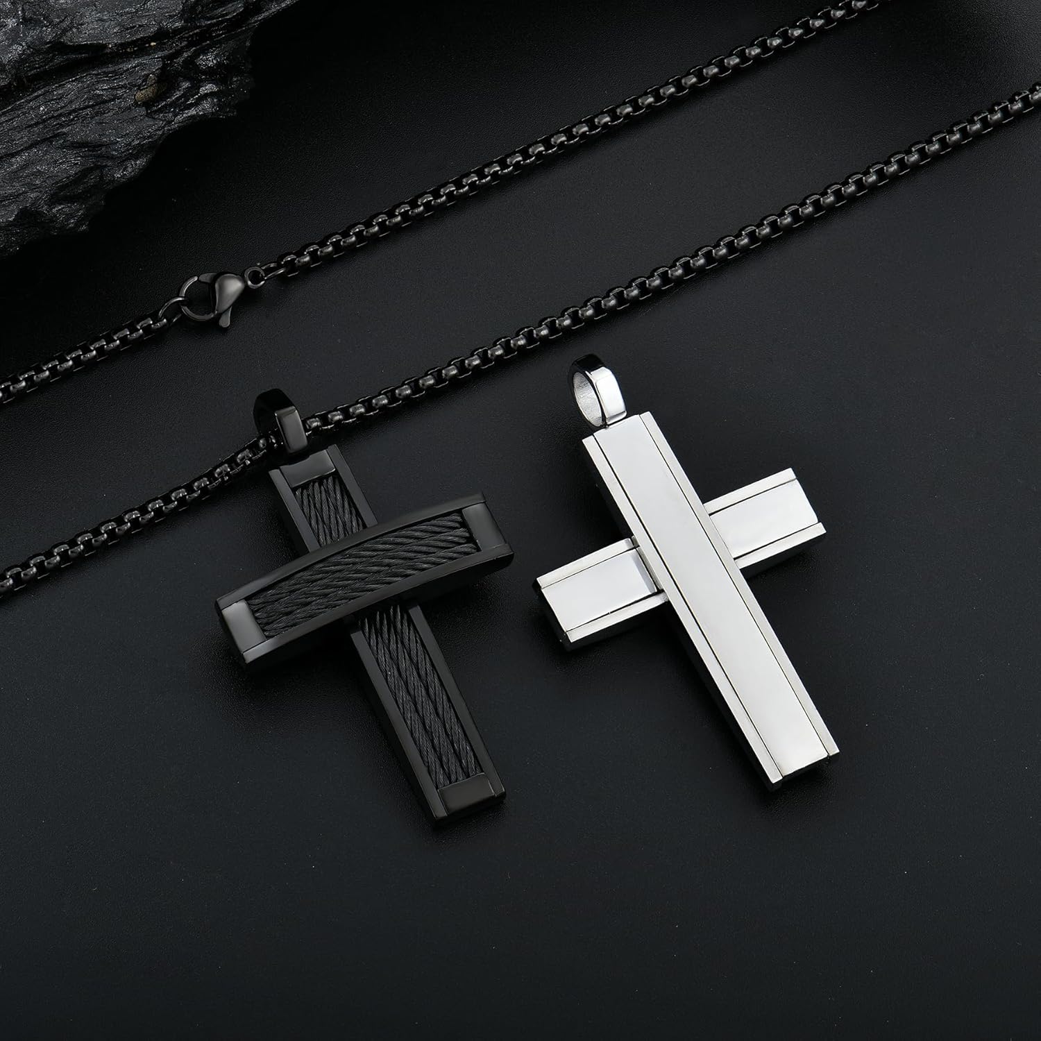 Cross Necklace for Men Stainless Steel Lager Christian Cross Pendant Necklace Jewelry Gift for Men Father - Image 7