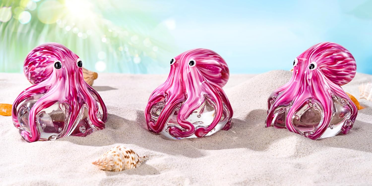 EUSTUMA Hand Blown Glass Octopus Figurine Ornament,Sea Animal Ornament for Fish Tank Aquarium,Sea Animals Collection for Birthday Gift,Glass Office Paperweight for Desk. - Image 5