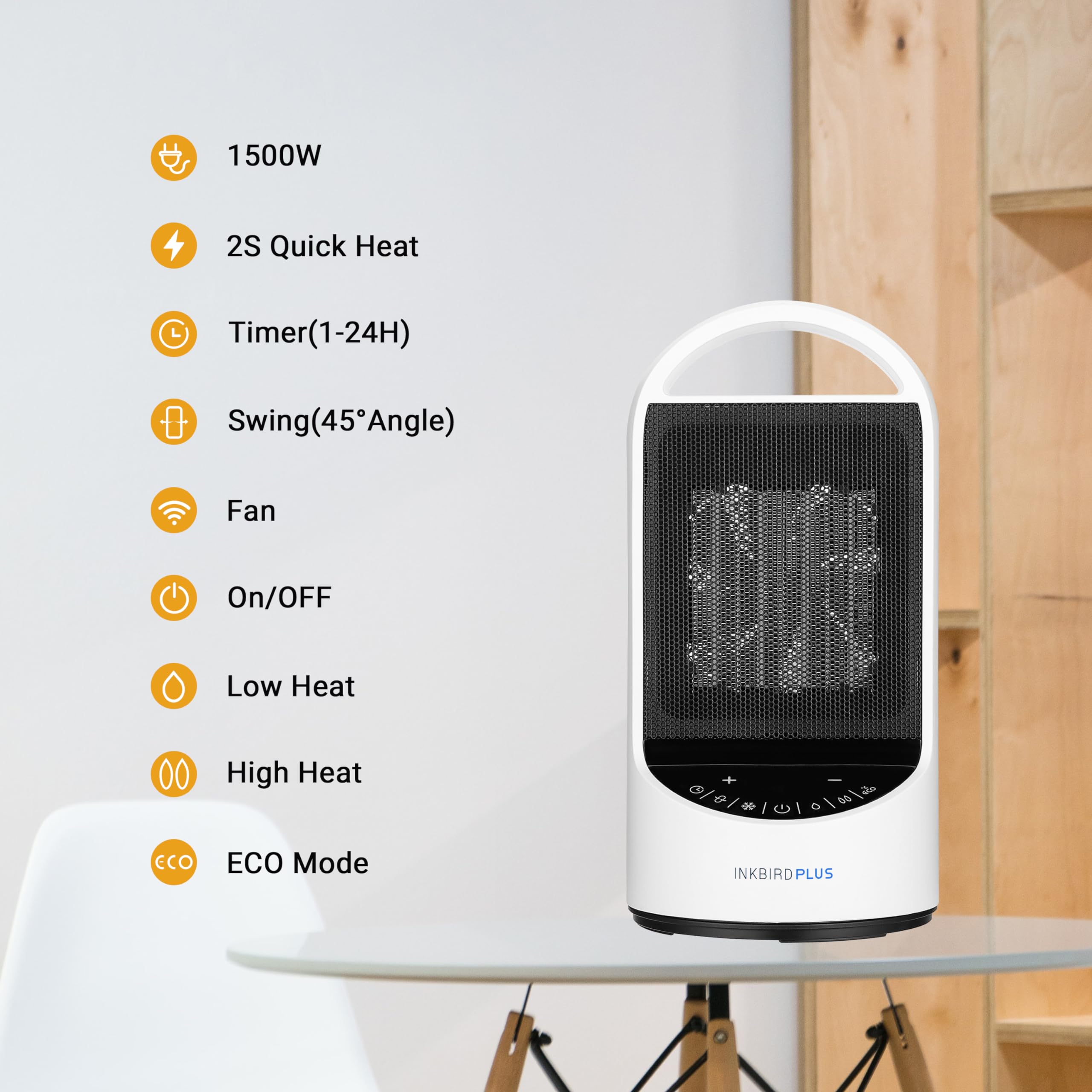 Calentadores eléctricos de 1500 W para uso en interiores con temporizador remoto y 3 modos, protección contra sobrecalentamiento y vuelco para oficina, dormitorio, calentador de espacio 5