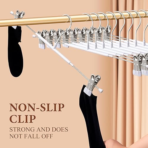 Miniatura 63 de Perchas para pantalones con clips para mujer, paquete de 20 perchas ajustables y resistentes que ahorran espacio para faldas, pantalones negro