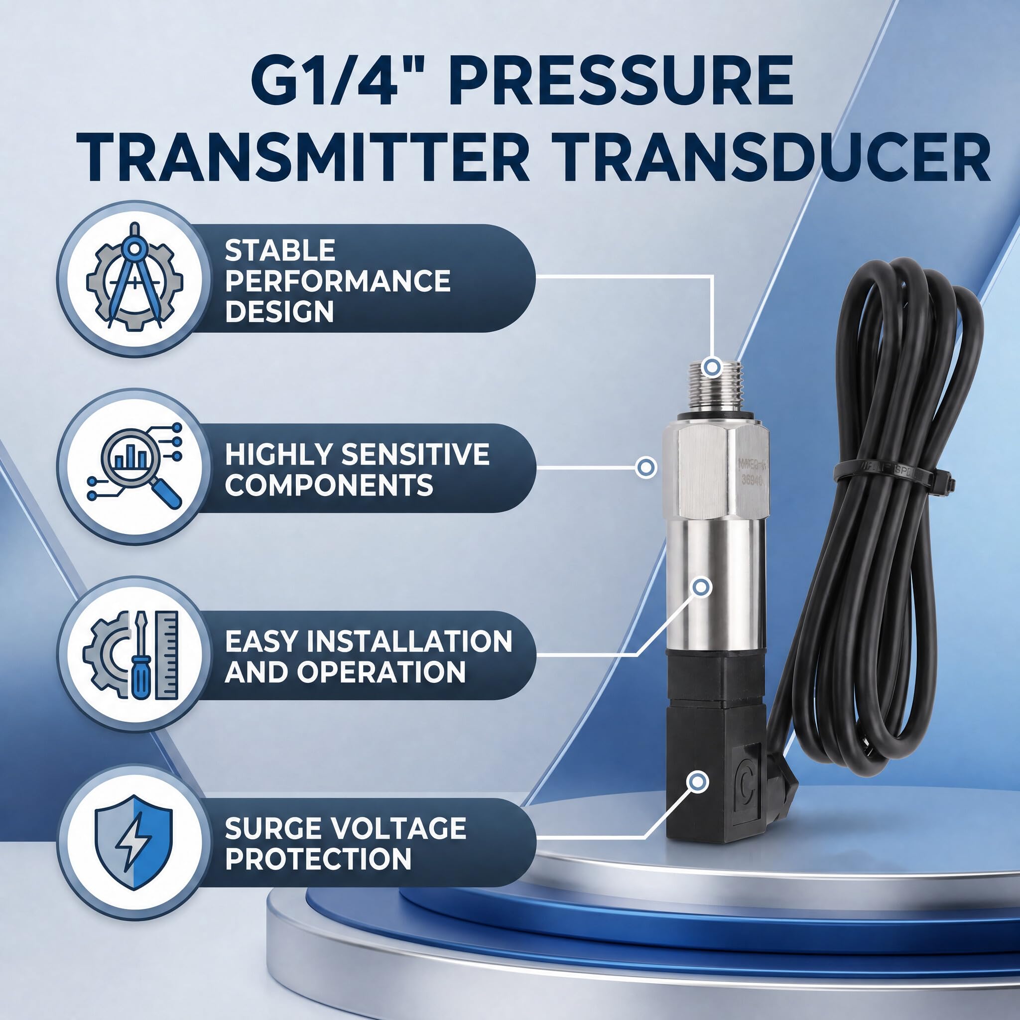 Transmetteur de pression de silicium de sonde de transducteur 4-20mA G1 / 4"sortie pour le pour l'eau (0-0.5MPA)