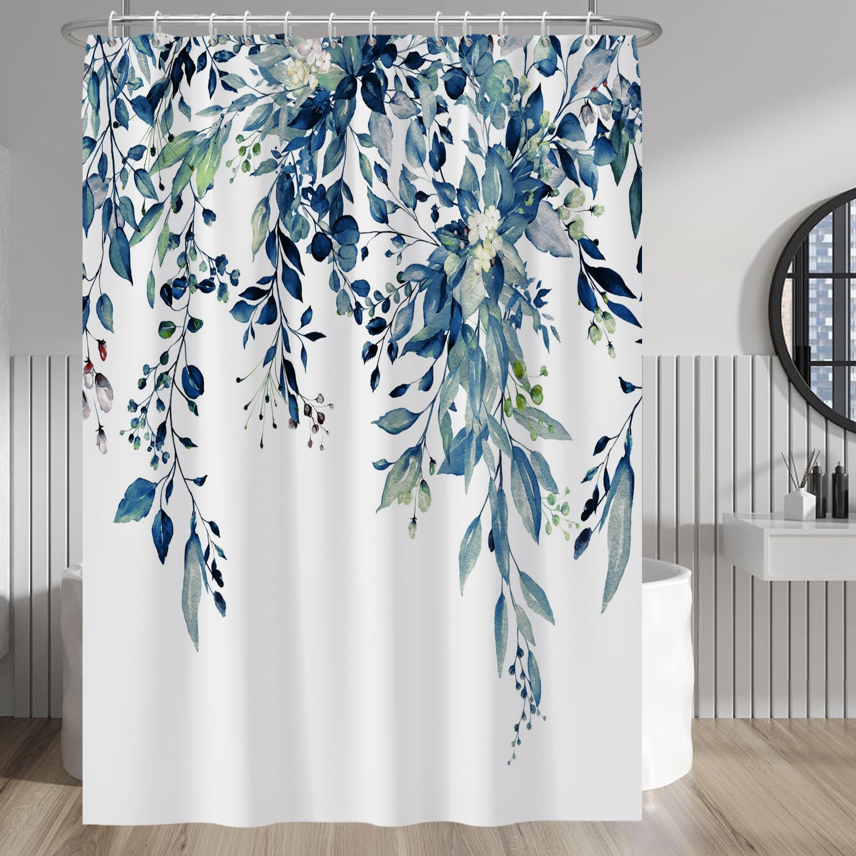 Baocicco Blue Eucalyptus Shower Curtain Spring Plant Watercolor Botanical Leaves Shower Curtains for Bathroom Home Bathtubs Waterproof Fabric Shower