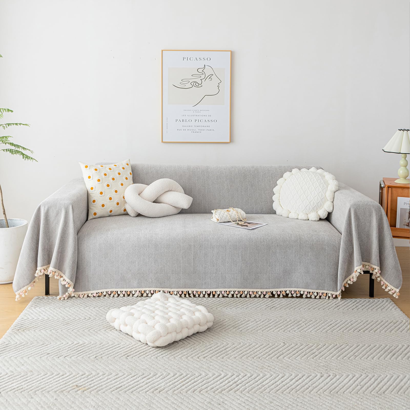 HANDONTIME Grey Sofa Cover for Couch Boho Couch Cover for 3