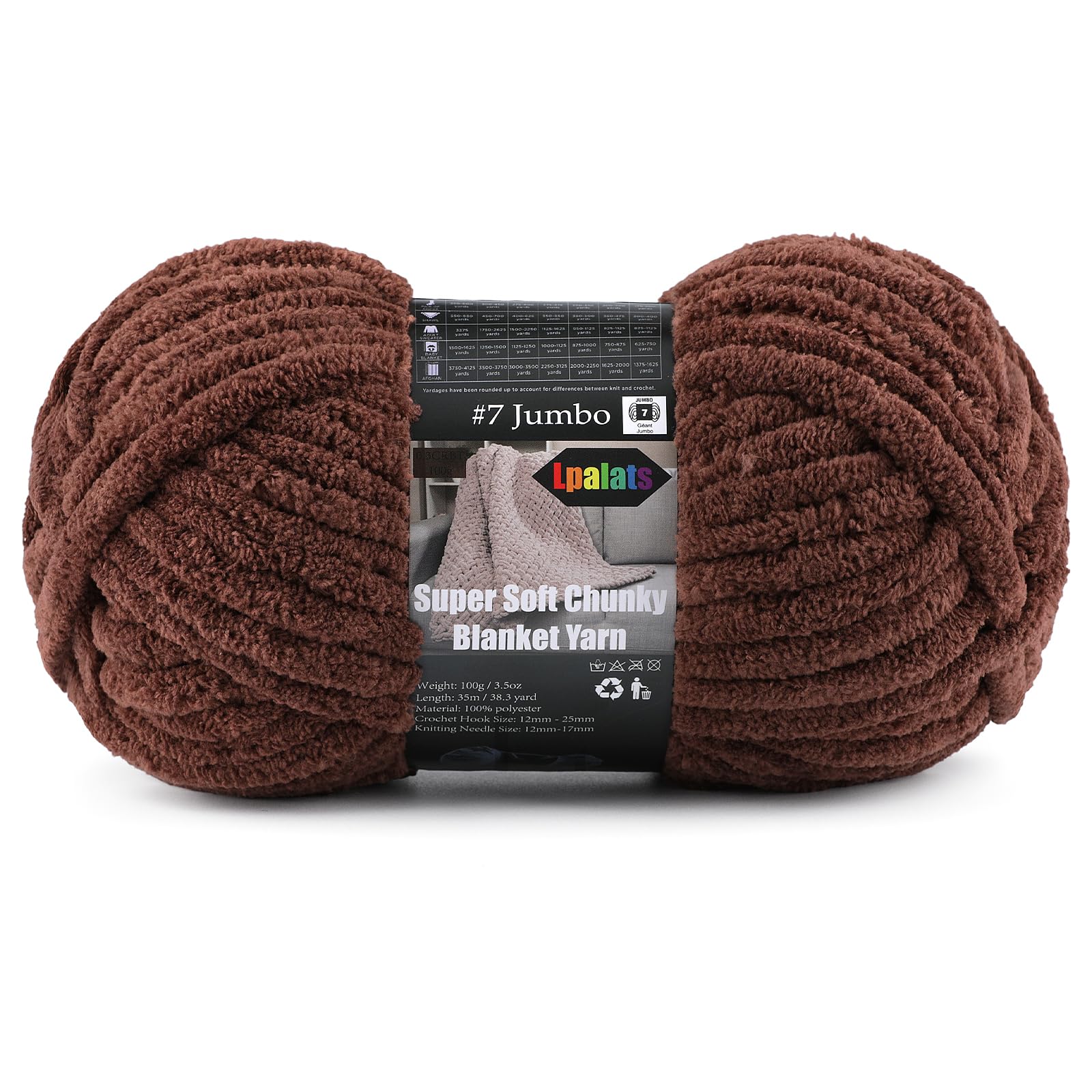 Super Soft Chunky Chenille Yarn for Crocheting &amp; Knitting - 3.52oz/38.2yd per Skein, Ultra Plush Velvet Yarn for Baby Blankets, Amigurumi &amp; Crafts, Espresso Brown, 1 Skein