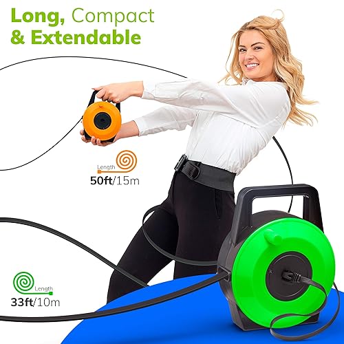 Miniatura 3 de Extensor de cable de red retráctil, 33 pies - Cable Ethernet CAT 6 plano portátil de 1 Gbps velocidad de datos de configuración rápida redes de