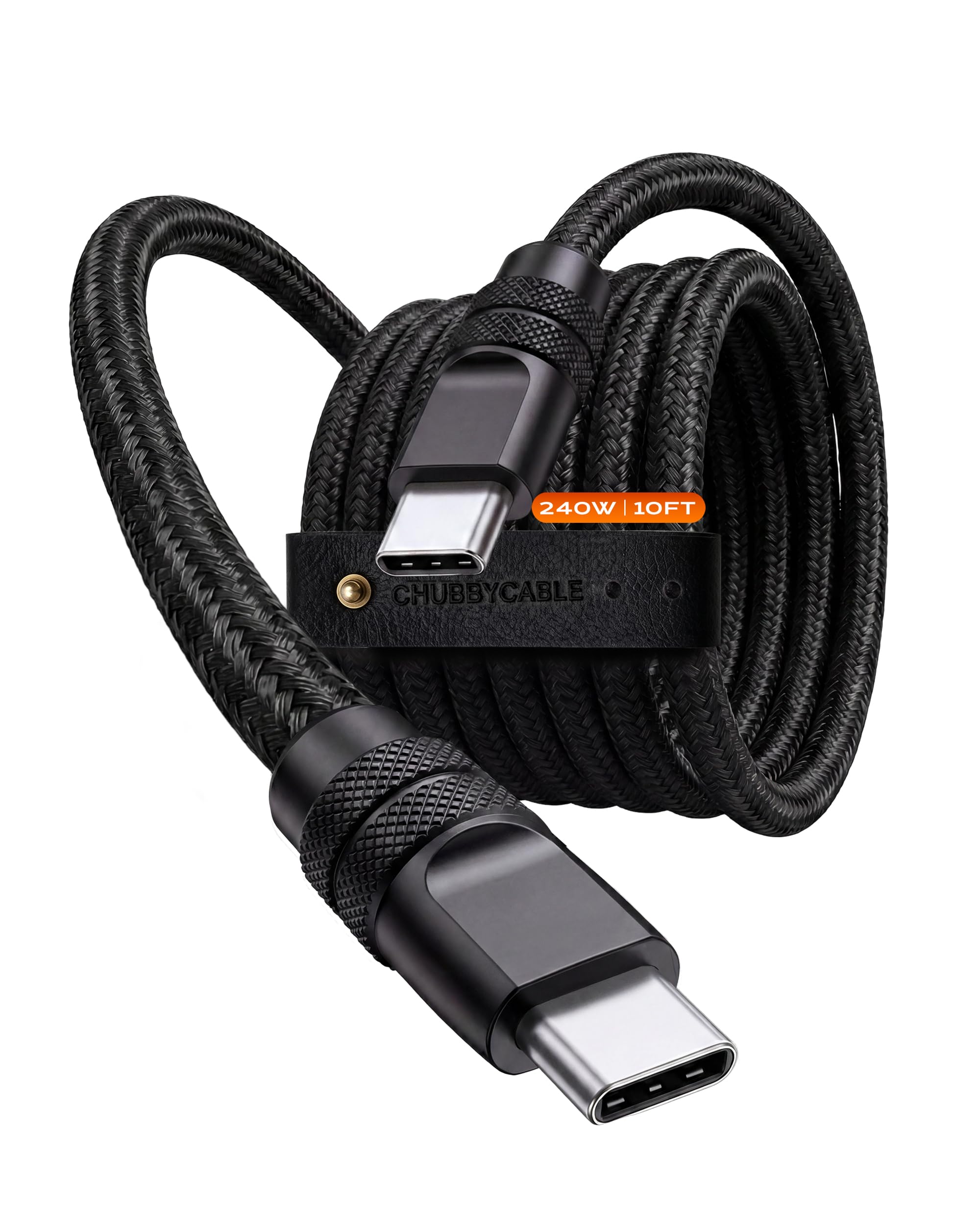 chubbycable Lite - Cavo da USB C a USB C, 240 W, super veloce, tipo C, 3 m, in nylon intrecciato, cavo di ricarica e trasferimento dati durevole per iPhone serie 17-15/MacBook Pro/Air/iPad, nero