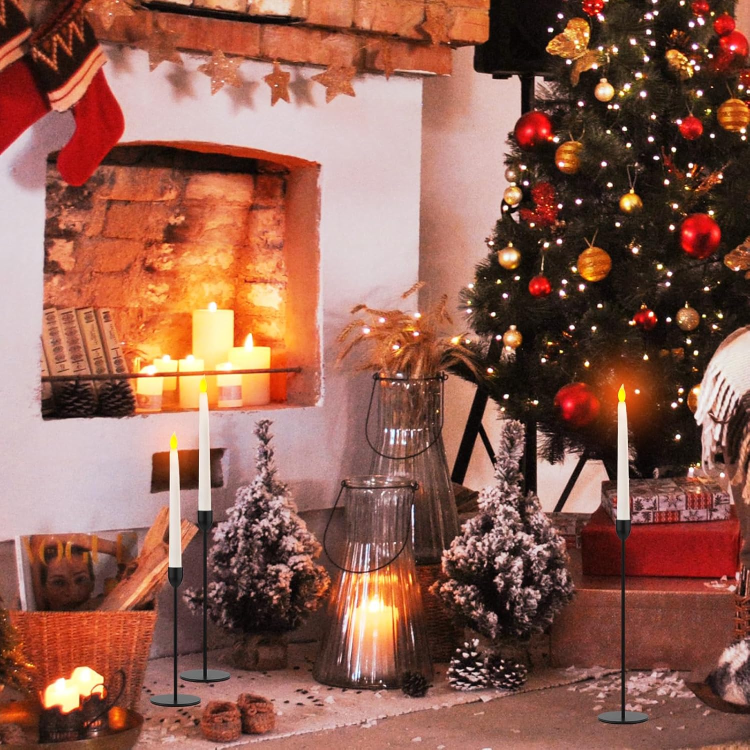 Ohtomber Black Taper Candle Holder - 6PCS Candlestick Holders, Candlesticks Centerpiece Wedding Table Decor, Fit Pillar 3/4" Thick Tapered & Led Candles - Image 7