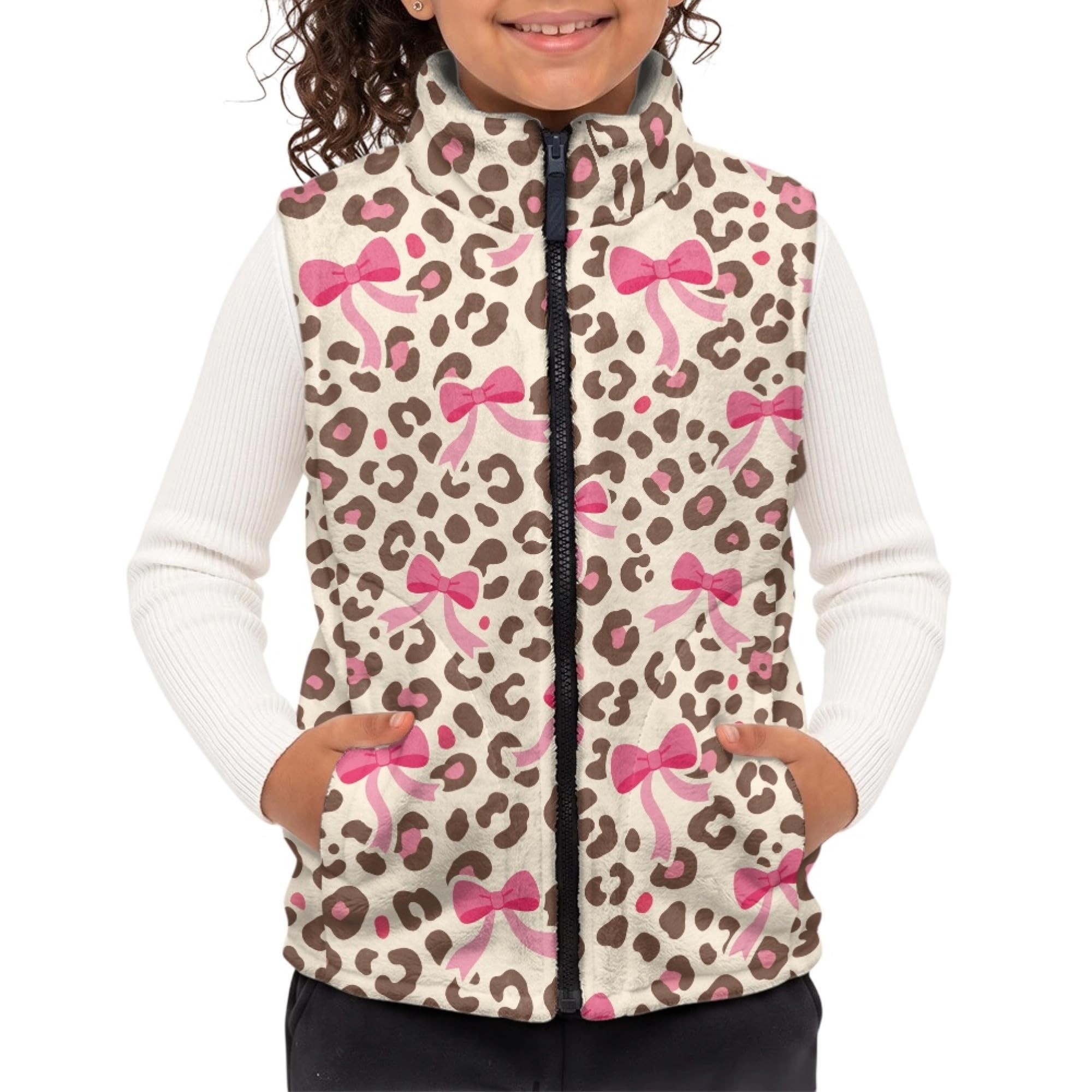 Amzbeauty Chaleco cálido de doble cara para niña y niño, estampado de lazo