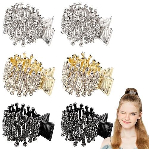 6 pinzas de pelo de cola de caballo con perlas de diamantes de imitación pinza de pelo fija de cola de caballo alta clip de cabello minimalista para