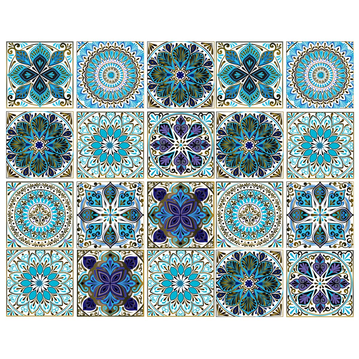 20PCS Tile Stickers Jagowa Moroccan Style Wall Tile Stickers Self Adhesive Vinyl Waterproof for Kitchen Bathroom Decoration (6x6in, 15x15cm)