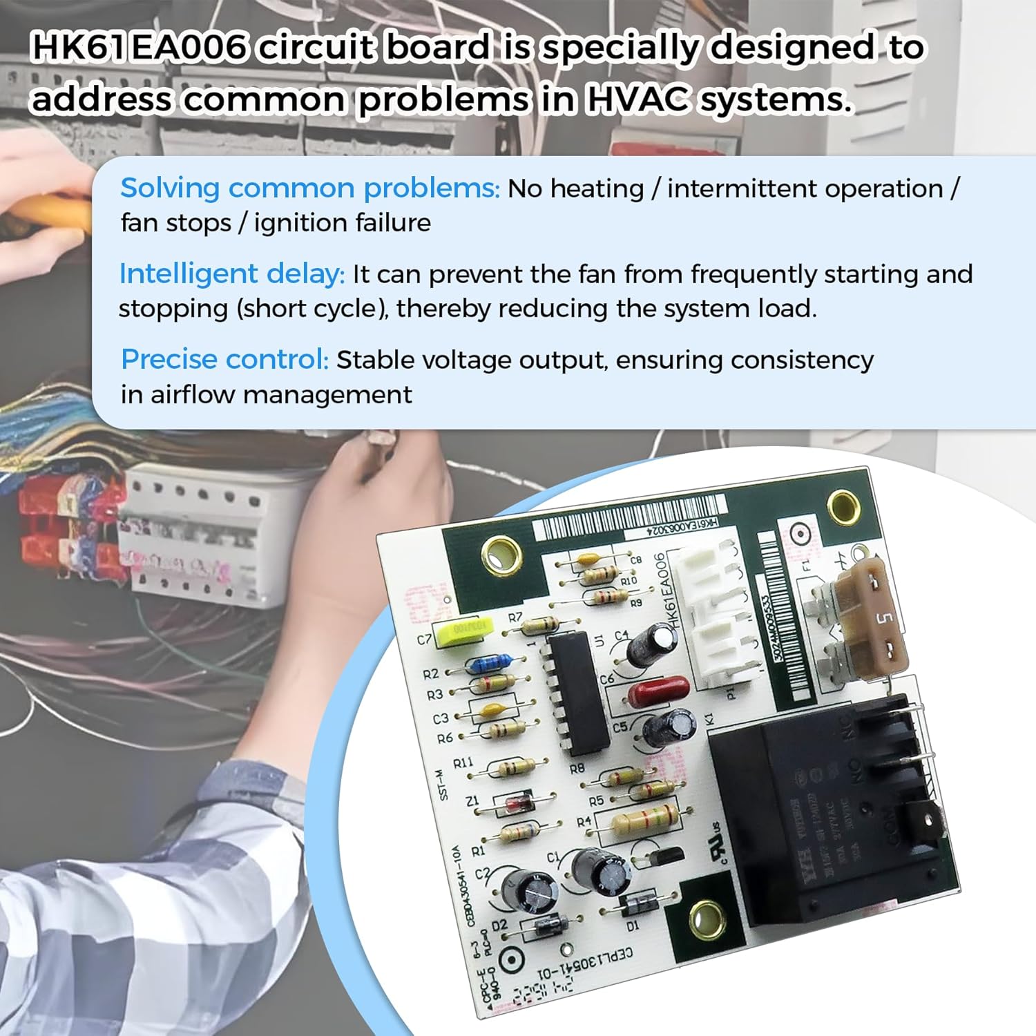 HK61EA006 Fan Blower Control Board Replacement for Bryant Payne Carrier Circuit Board CEPL130541-01 1171734 103972 122621 Time Delay Relay Circuit Board