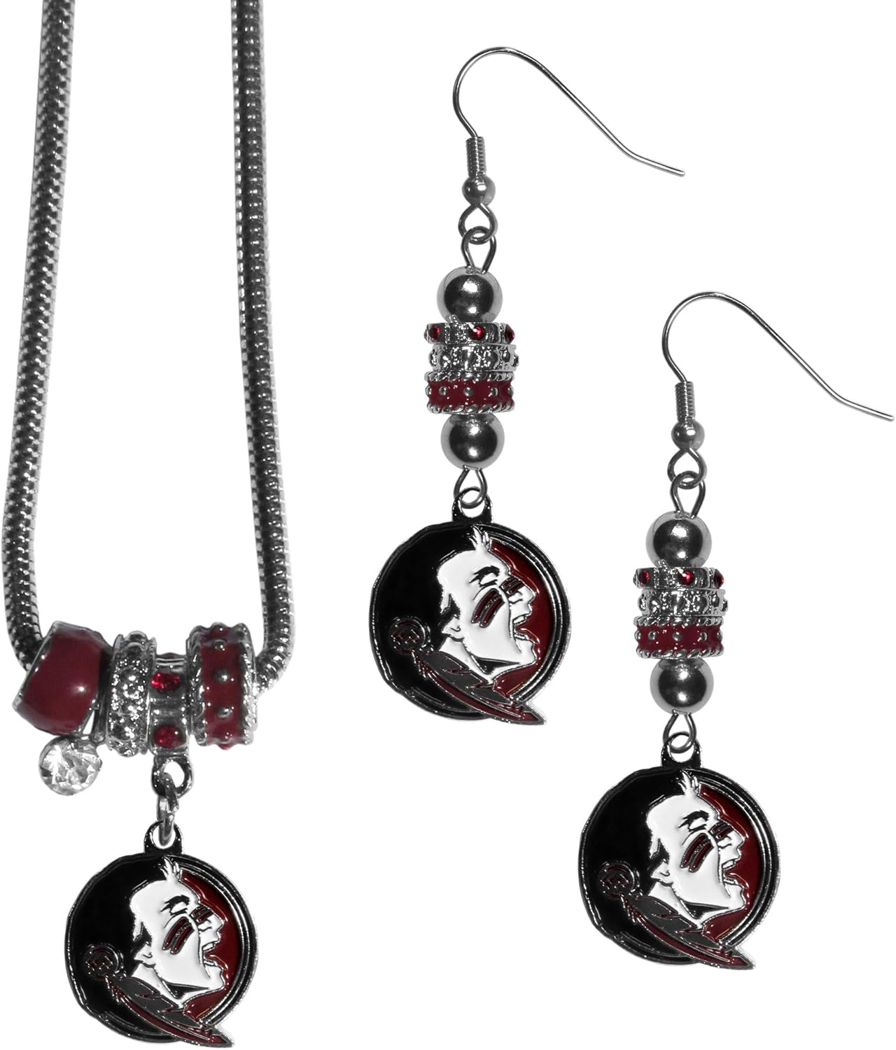 Siskiyou NCAA womens Euro Bead Earrings and Necklace Set