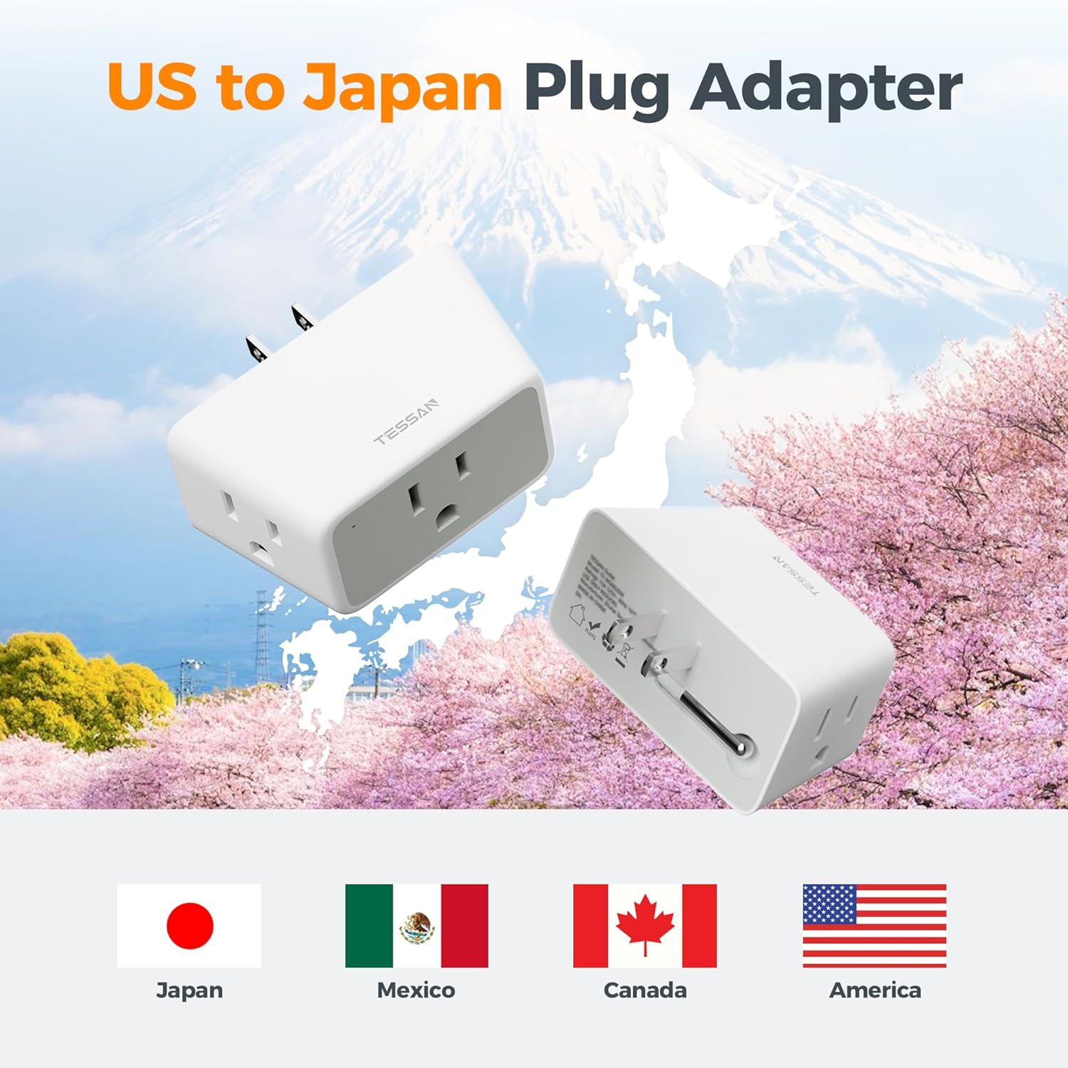 Multi Plug Wall Outlet Extender 2 Packs, TESSAN 3 AC Plug Extension Outlet Splitter, 3 Way Plug Adapter, 3 Prong to 2 Prong Adapter 1875W Max for Cruise Ship, Home, Office, Dorm, Travel Essential