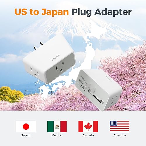 Miniatura 7 de TESSAN Enchufe múltiple de pared, 2 paquetes, adaptador de enchufe plegable de 3 vías con extensor de 3 tomas, bloque de cargador de pared de 1875 W