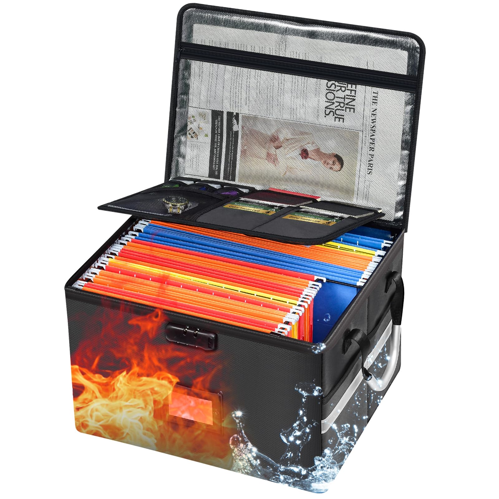 Scatola per documenti ignifuga aggiornata da 3400 °C, con struttura di decadimento del calore a 10 strati, per cartelle legali, casa, ufficio e viaggi d'affari, organizer portatile da 60 litri con 3