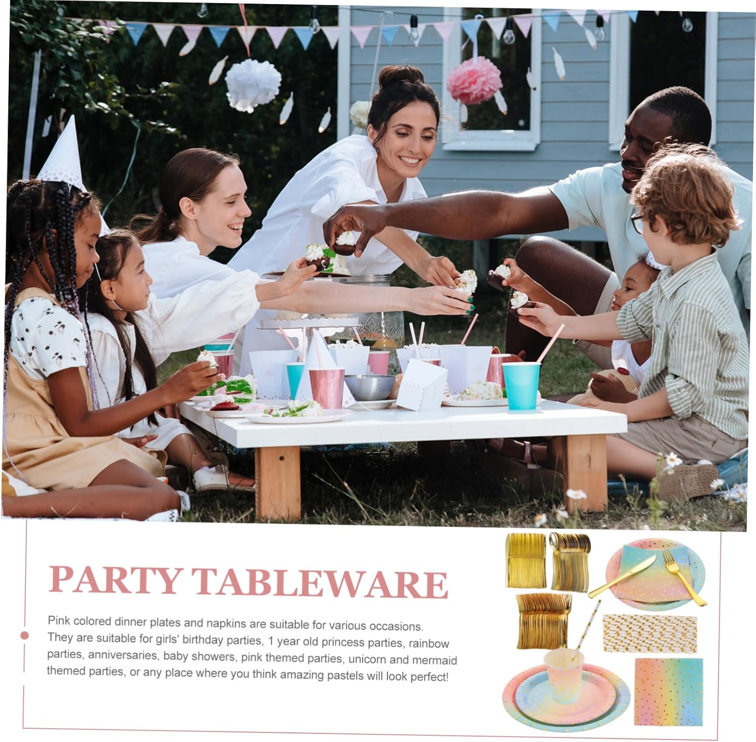 Garneck 1set Party Dinnerware for Birthdays Weddings and Bbqs Includes Plates Cups Napkins and Cutlery for Guests Vibrant and Decorative Tableware