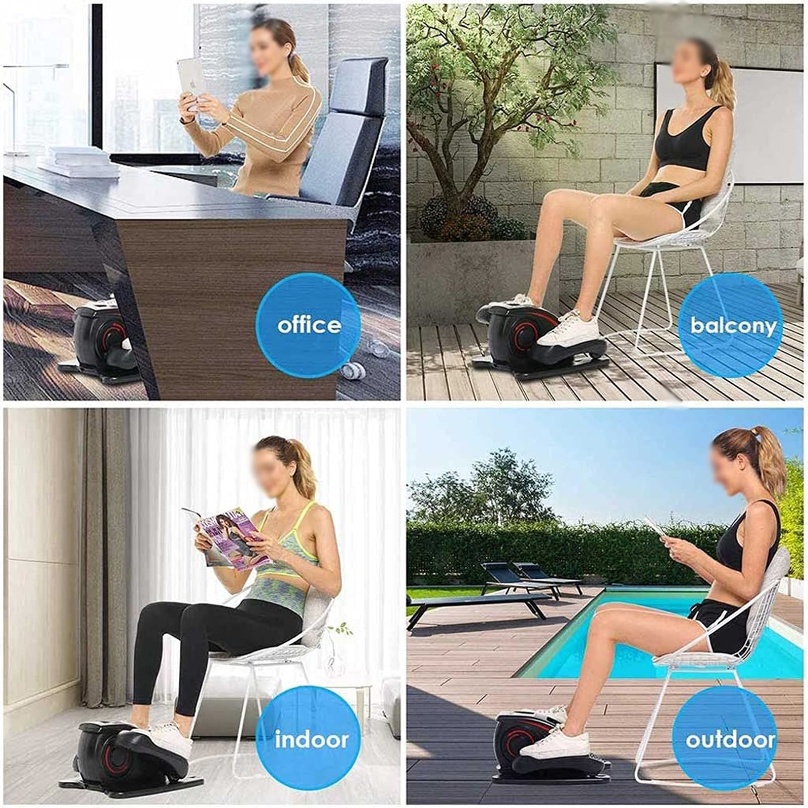 AMAZOM Allenatore Elettrico per Macchina Ellittica, Attrezzo Ginnico per Pedali Bici da Tavolo, Mini Cyclette per Pedaliera Portatile con Monitor Display,Nero