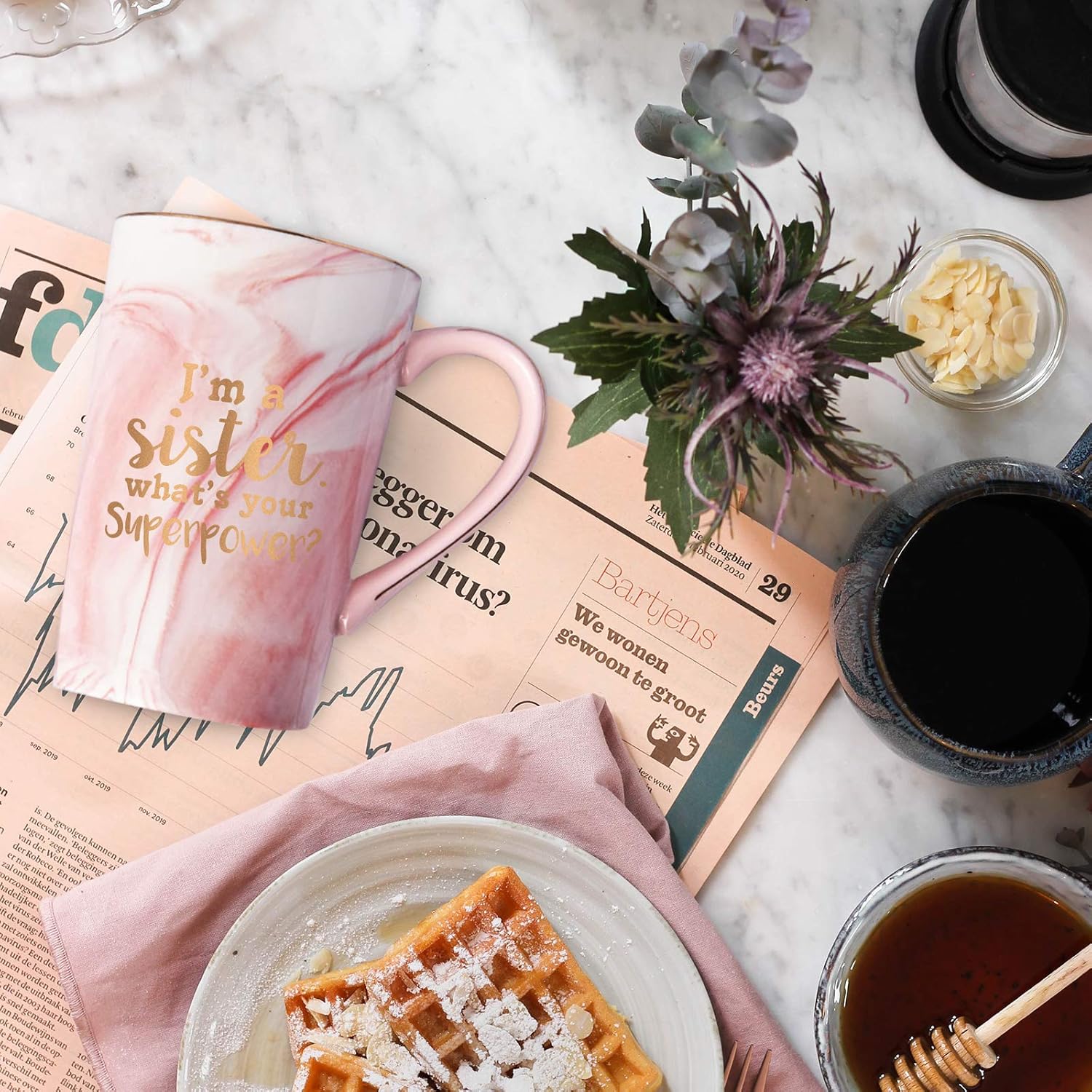 Best Cyber Deals 🔥 Sister Coffee Mug I'm a Sister, What's Your SuperPower Funny Sister Gift for Sister Sis Sister Mugs for Birthday Christmas 14Oz Marble Coffee Mug with Exquisite Box Spoon Coaster Card Sock(Pink)
