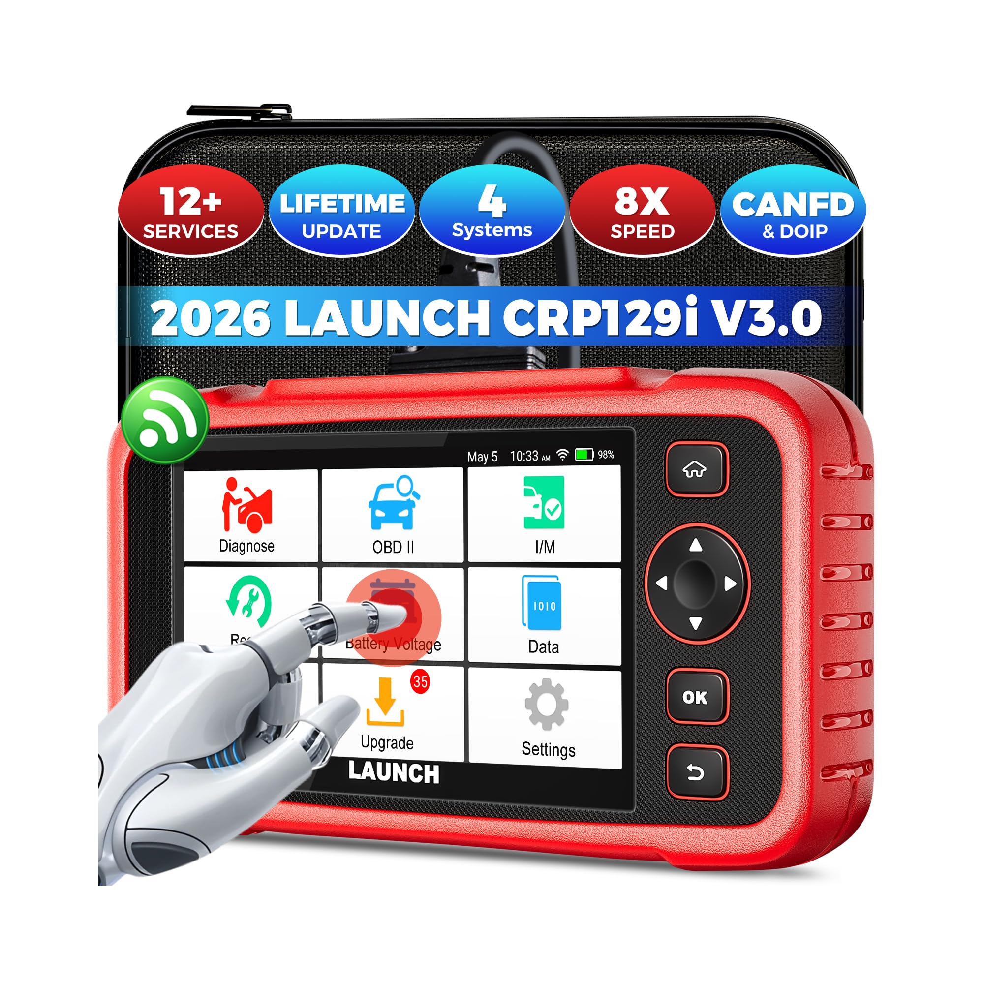 LAUNCH CRP129i V3 OBD2 Auto Diagnostica, 4 Sistemi Diagnosi Auto Professionale in Italiano,12+ Resets (Oil/DPF/ABS/SAS/Brake/BMS/TPMS/Injector/AFS/Throttle Calibration),CAN-FD&DOIP, Aggiornamento WiFi