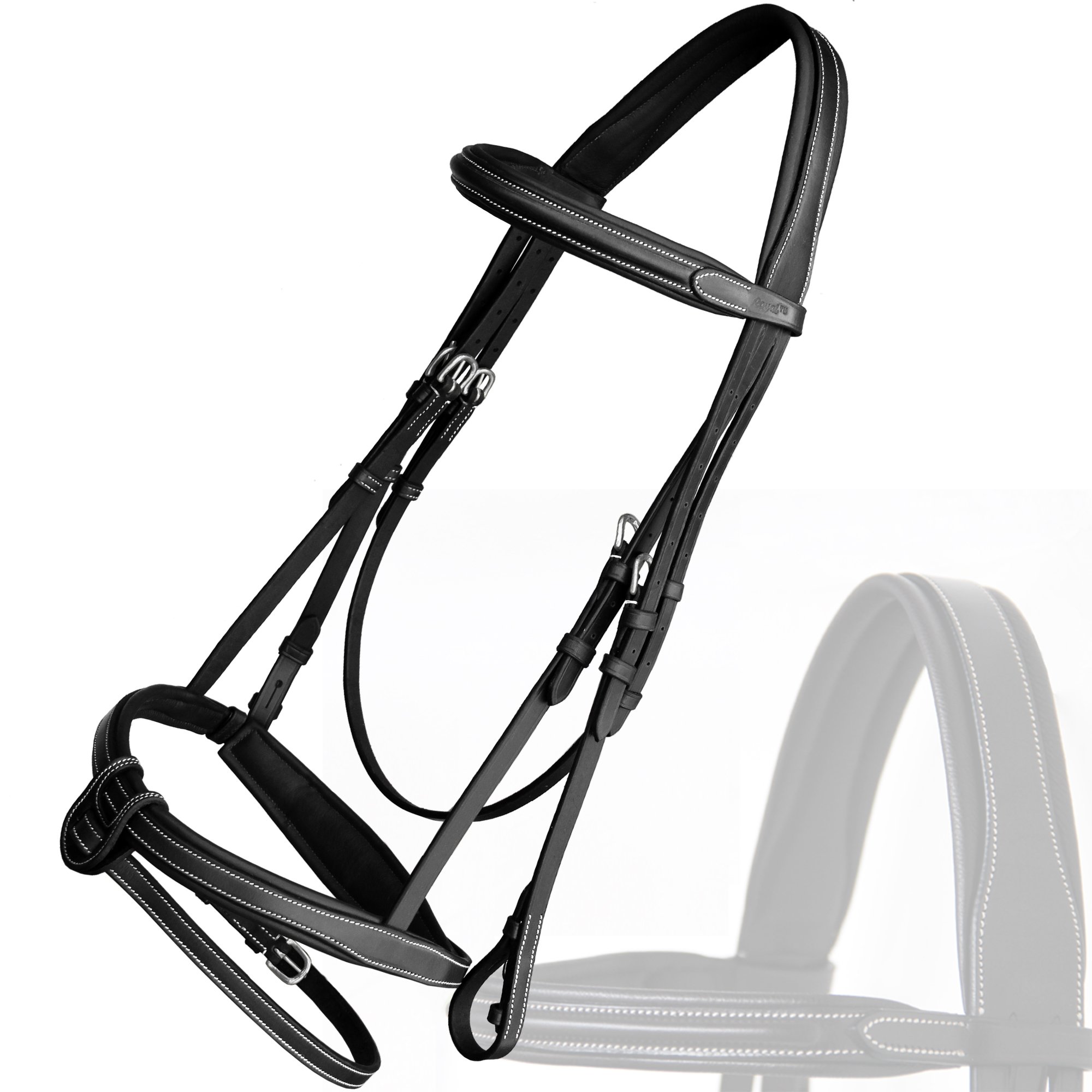 Exion - Briglia da salto comoda e morbida foderata, con flash staccabile e redini in gomma, briglia inglese anatomica per cavalli (nero, sopra)