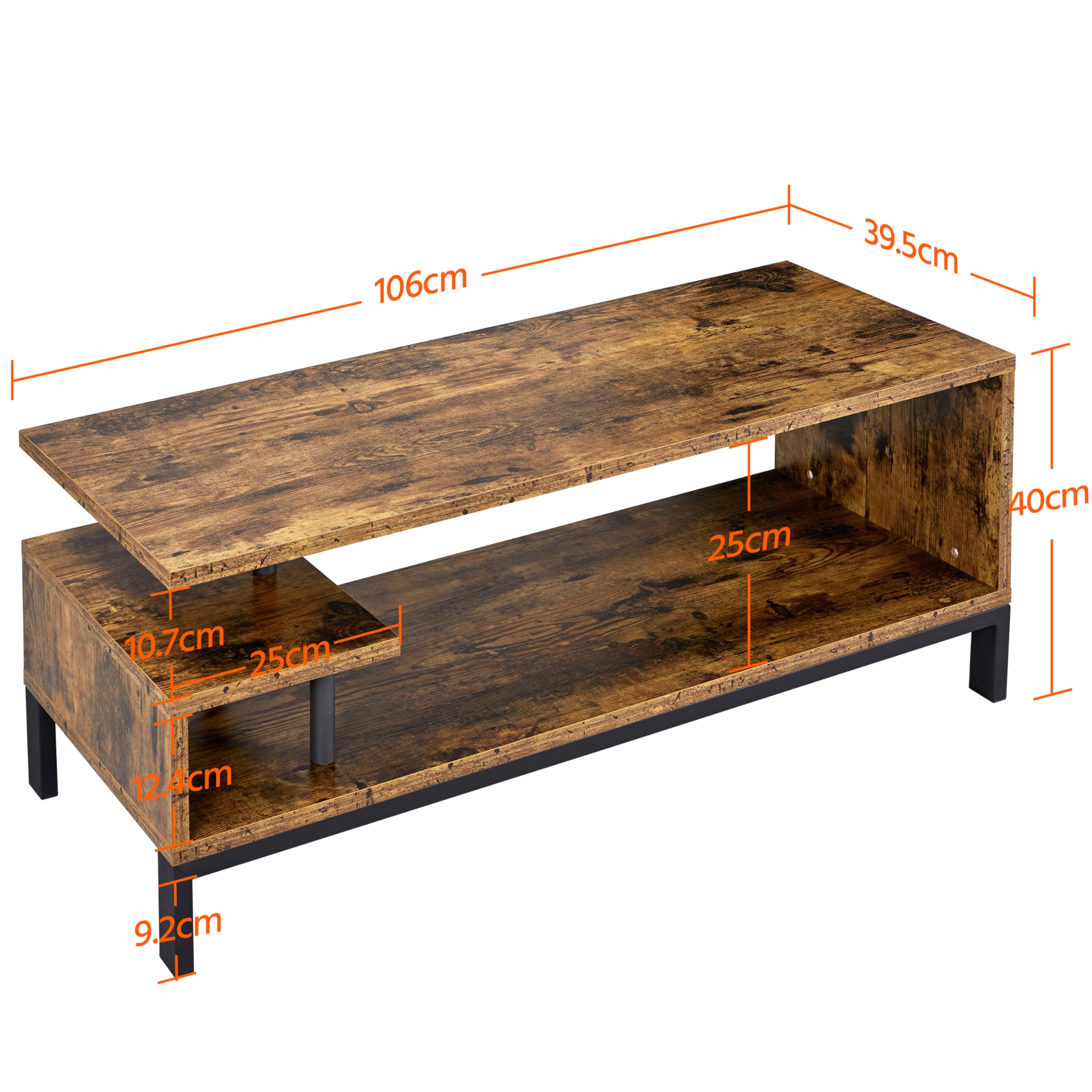 Yaheetech Meuble TV Bas Table TV Support de Télévision en Bois pour Salon Chambre Salle à Manger à 3 Niveaux Style Industriel Marron Rustique 106 x 39,5 x 40 cm