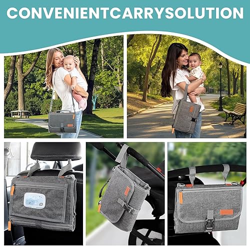 Miniatura 7 de UBRAVOO Cambiador de pañales portátil, bolsa de viaje para cambiador de pañales para bebé con bolsillo para toallitas, cambiador portátil de diseño