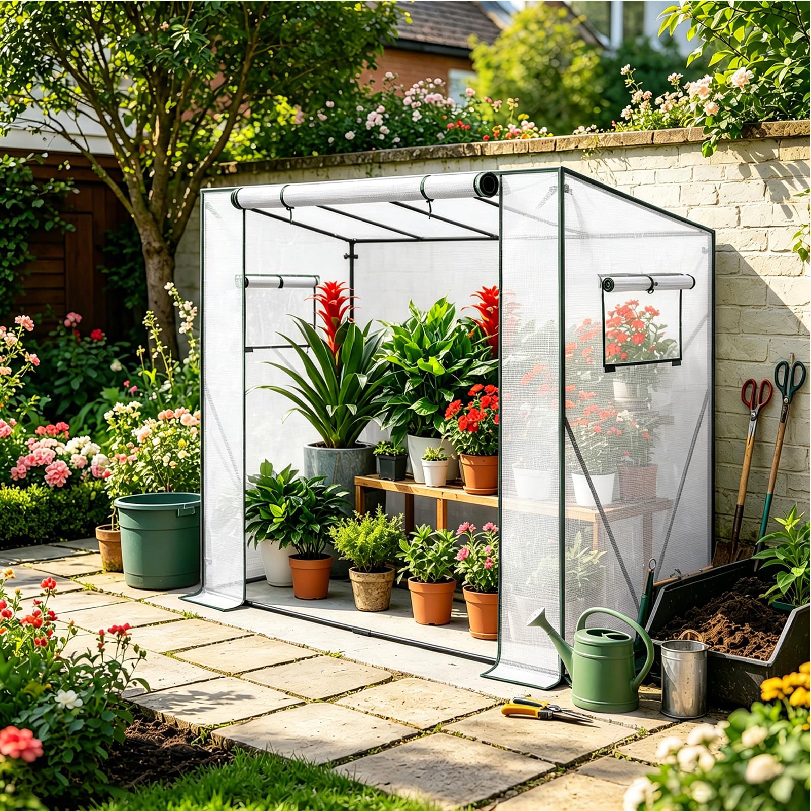 WOLTU Serre à Tomates PE, Translucide, Blanc, 200x77x146/169cm | Serre de Jardin; Imperméable; Polyvalente; Tous Temps; Jardin/Terrasse; Pour Plantes