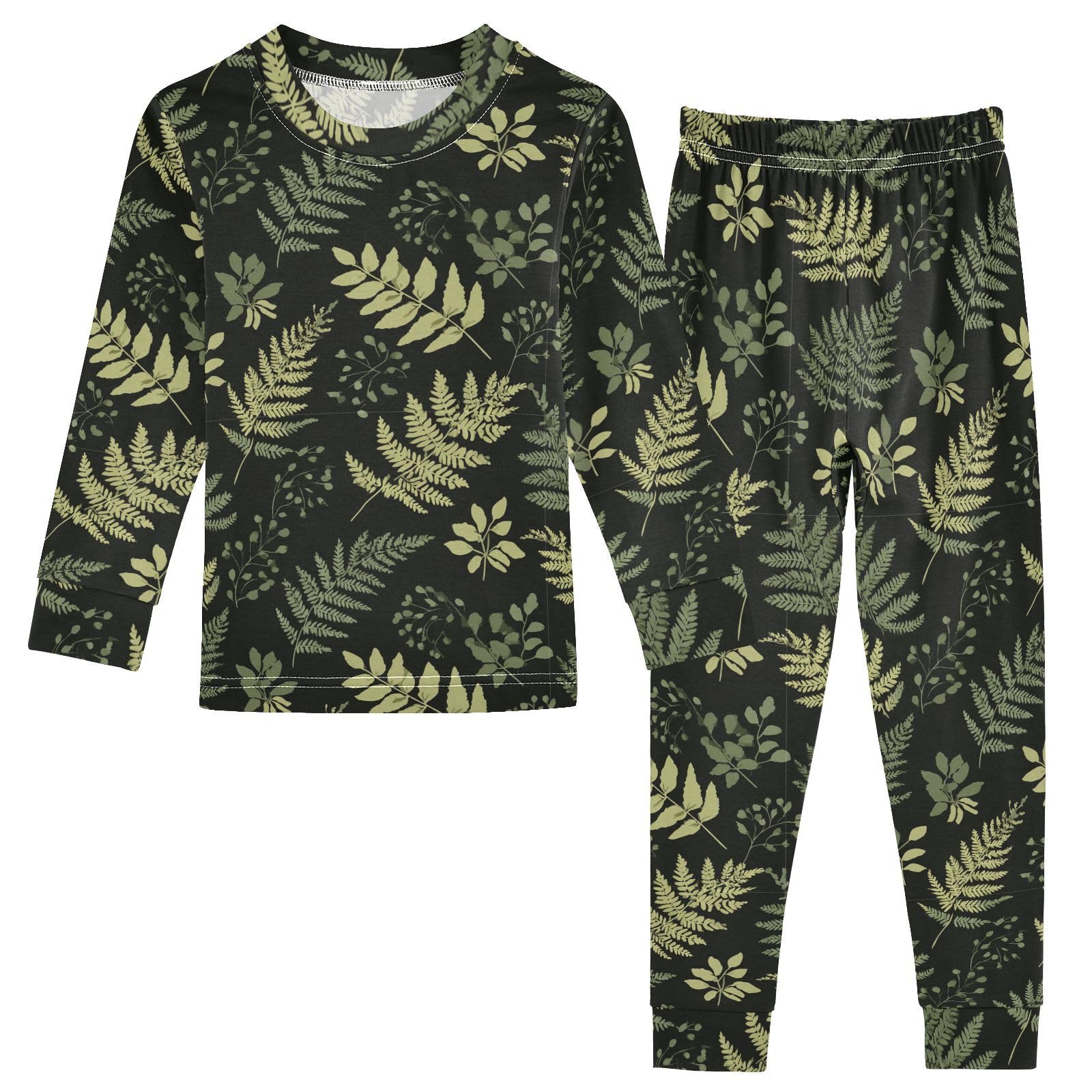 Boccsty Sage Green Vintage Botanic Leaves Pajama Sets 2 Piece Long Sleeve PJs Set Comfy Sleepwear Nightwear for 18M 3T