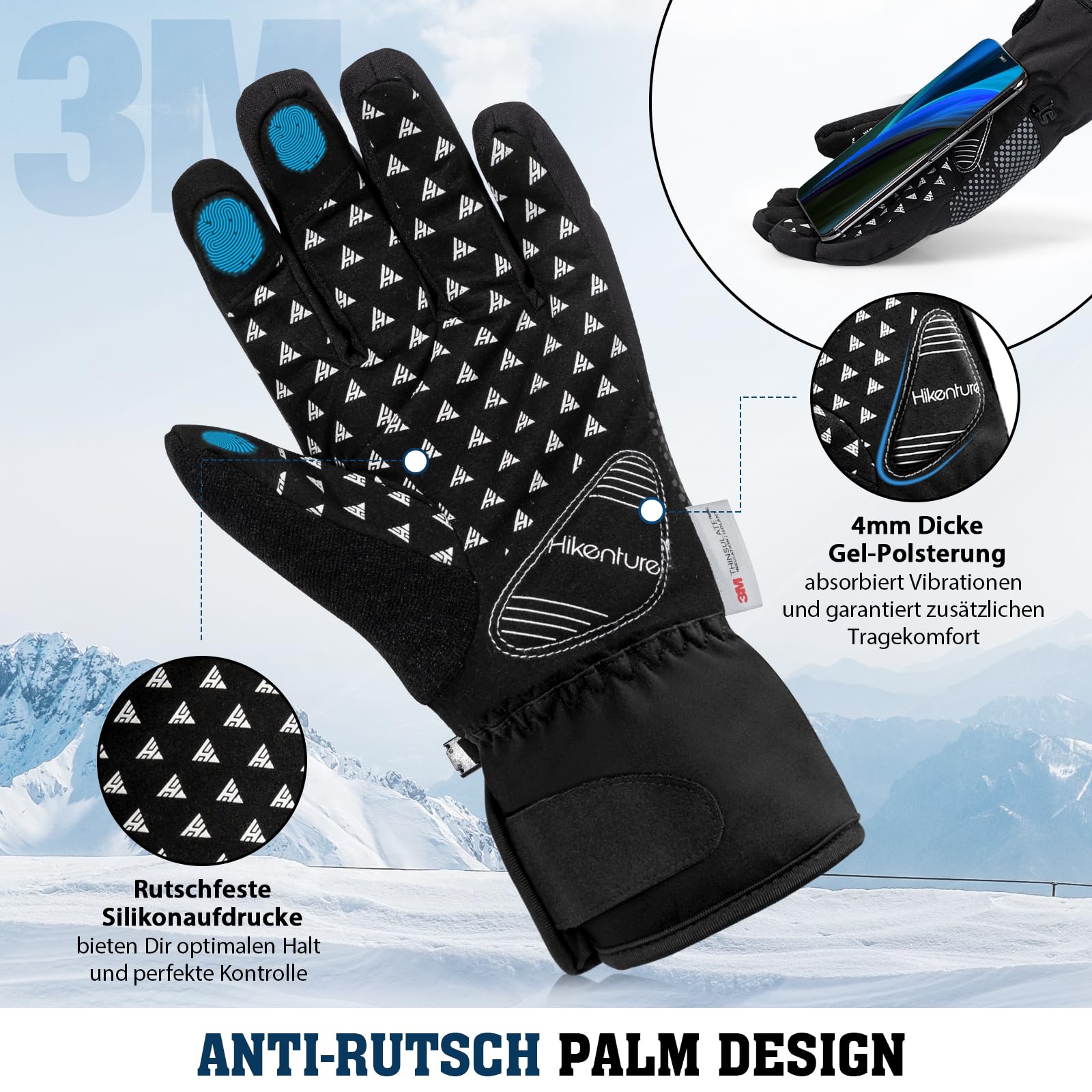 HIKENTURE Guanti invernali [con 3M Thinsulate Insulation] – caldi guanti da ciclismo da uomo e da donna – impermeabili touch screen guanti da ciclismo invernali – guanti invernali da bicicletta