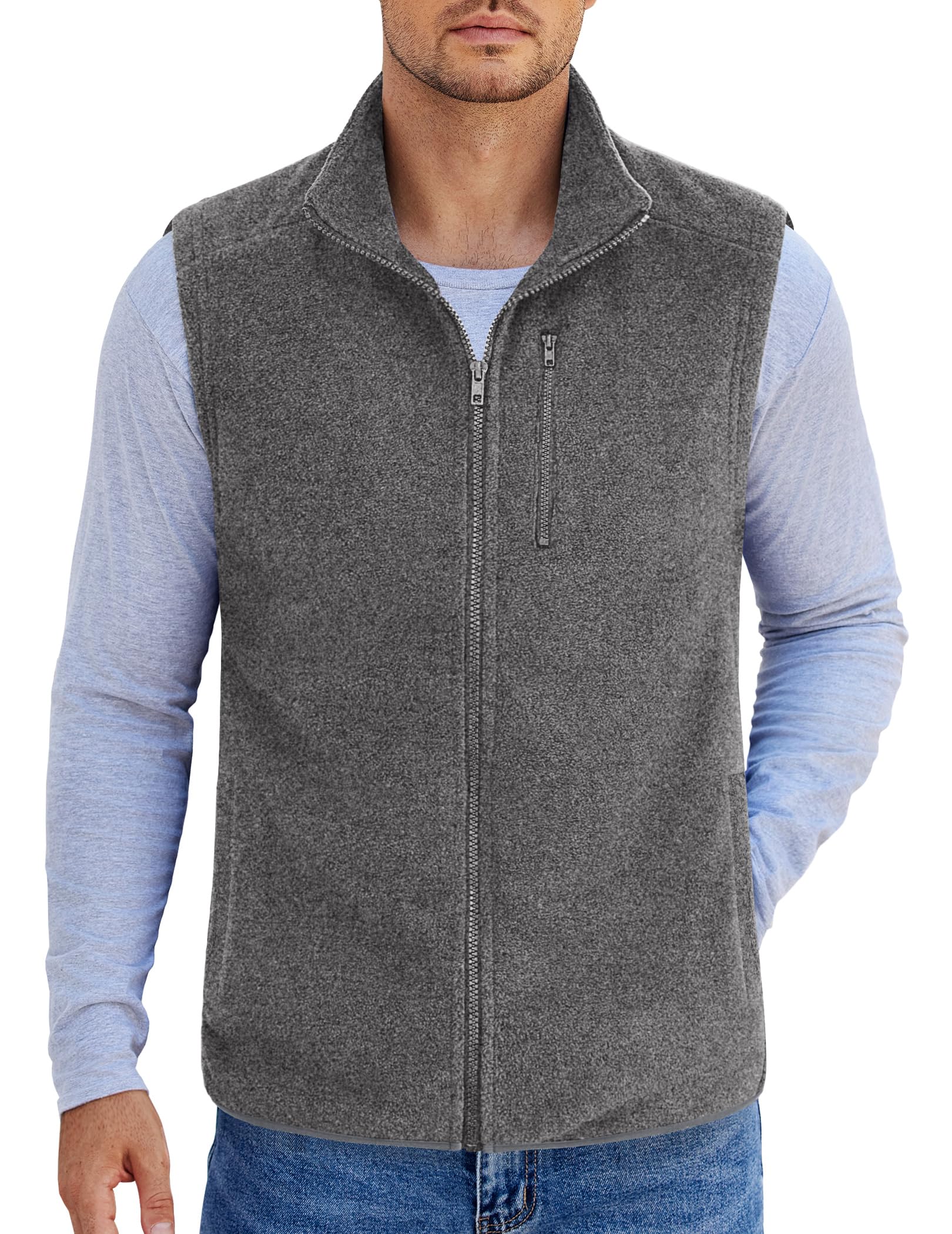 coofandy Men's Lightweight Fleece Vest Sleeveless Zip Up Warm Jacket Casual Outerwear Vests With Pockets-picture-39