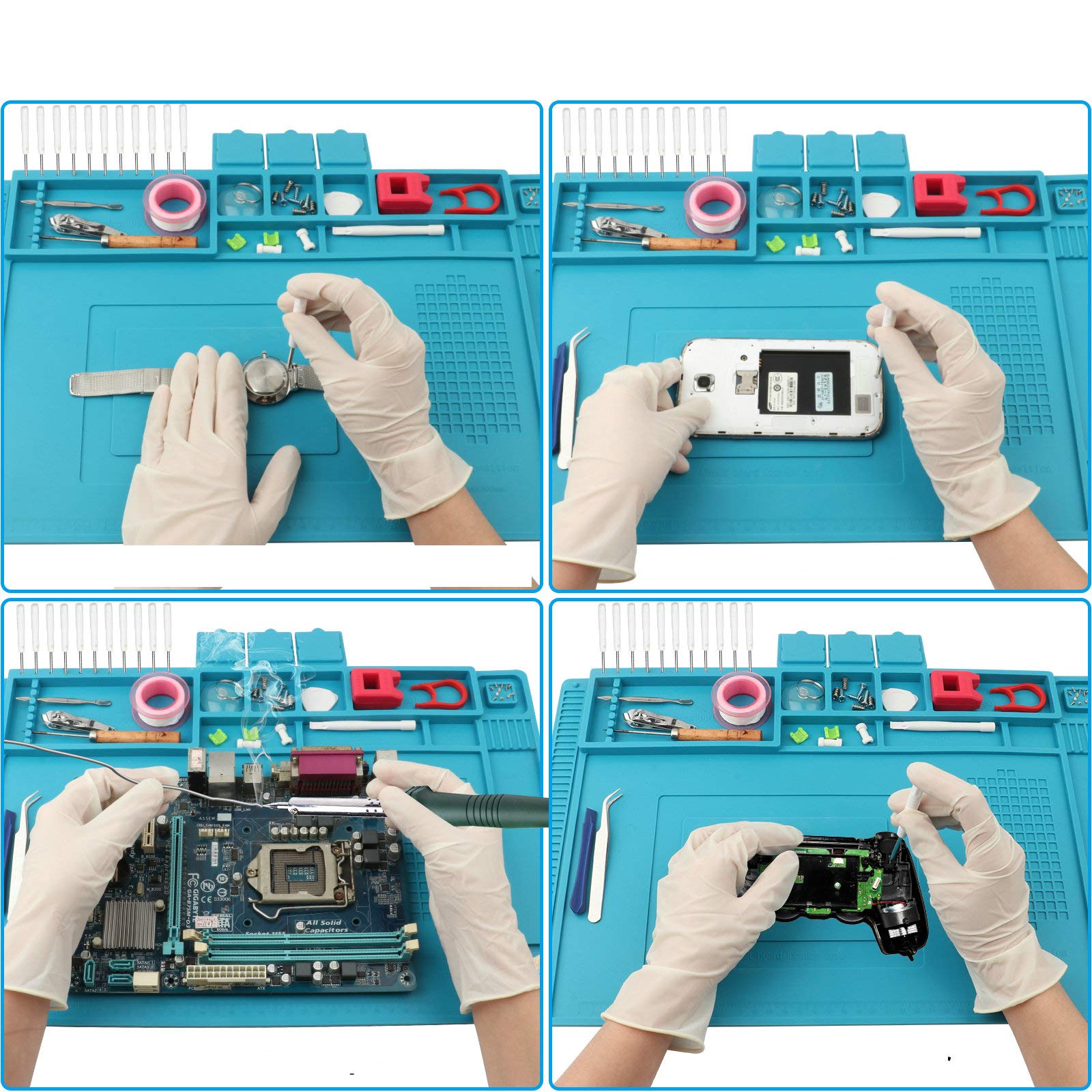 YuShi Silicone Soldering Mat, 500℃ Heat-Resistant Silicone Work Repair Mat, Multi-purpose Magnetic Electronics Repair Pad with built-in Scale Ruler and Screw Notches, 45*30cm