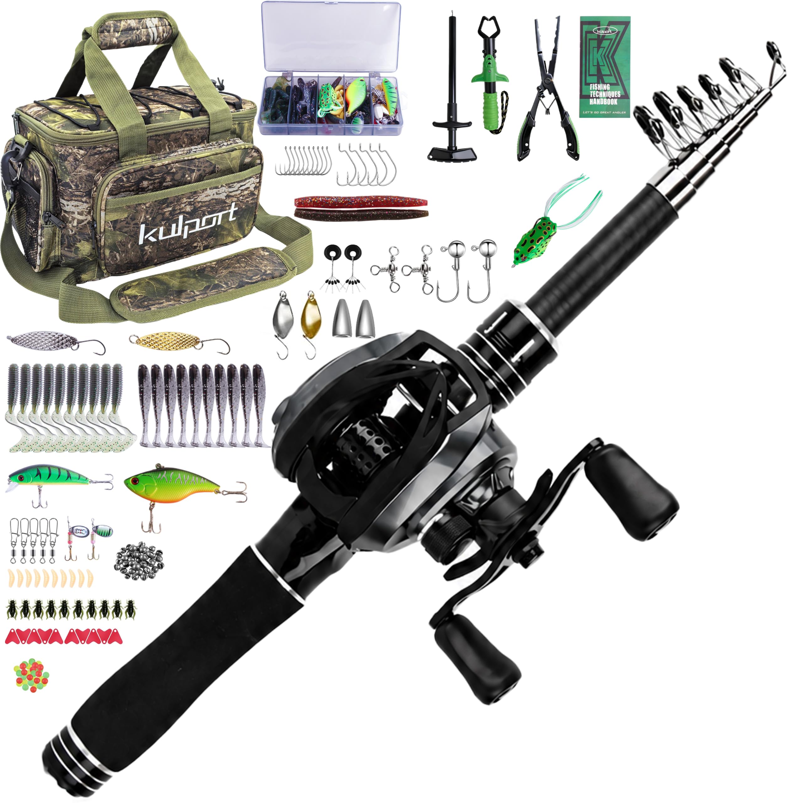 Kit da pesca con mulinello DC Digital Control Baitcasting, canna in fibra di carbonio, scatola per attrezzatura e strumenti per la movimentazione dei pesci | Zaino portatile combinato per acqua dolce