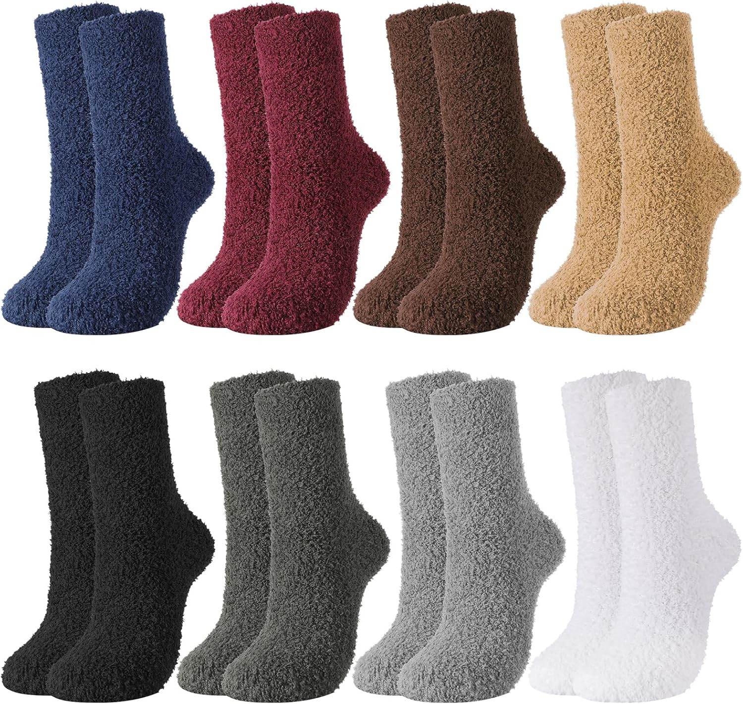 Jspupifip Fluffy Socks for Women 8 Pairs Soft Home Slipper Winter Fluffy Sleeping Christmas Socks White, Khaki, Black, Coffee, Light Gray, Dark Gray, Red, Blue