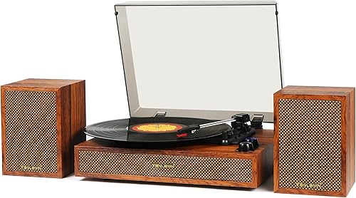 Miniatura 9 de Tocadiscos de vinilo con altavoces externos, tocadiscos vintage de 3 velocidades con altavoces estéreo, salida de audio RCA y entrada auxiliar,