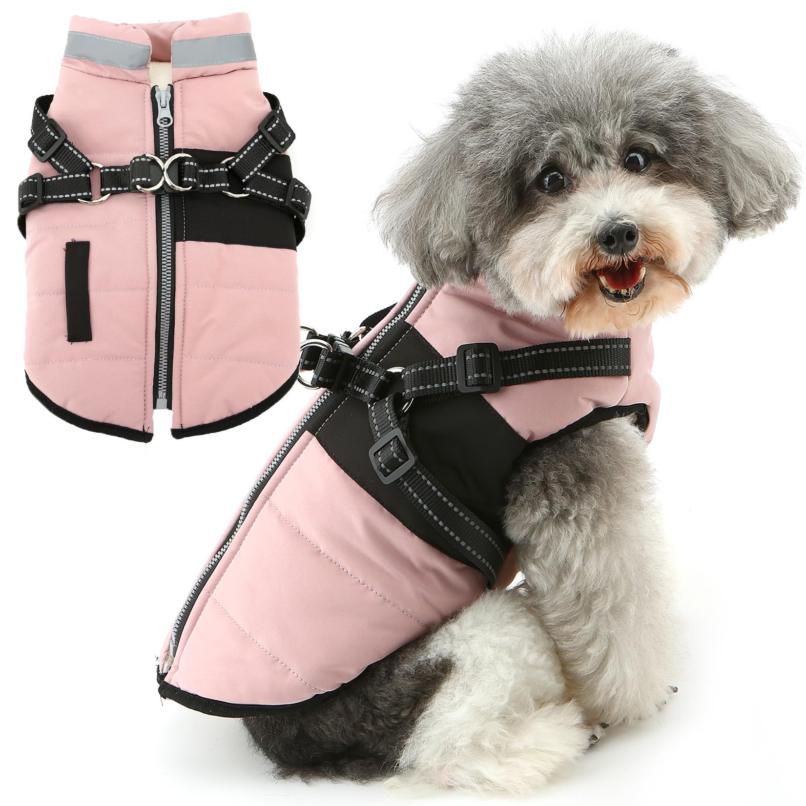 Zunea Dog Jacket Coats with Harness for Small Dogs Winter Clothes Pink, XL