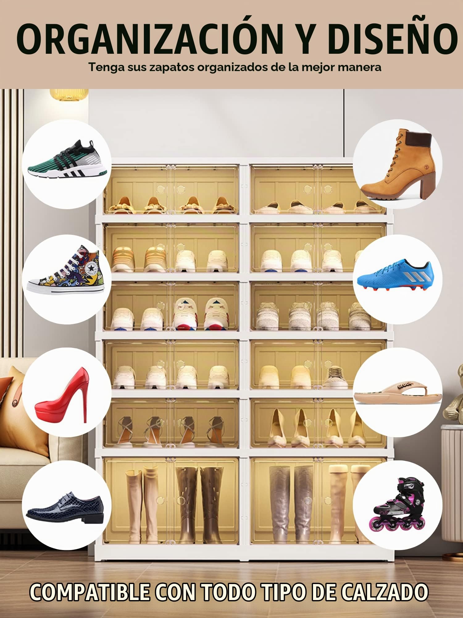 MAGIC SELECT Zapatero Modular Plegable con Puerta Transparente | Armario para Zapatos, Organizador de Calzado, Sin Instalación, Resistente al Polvo, 6 Módulos Dobles-24 Pares