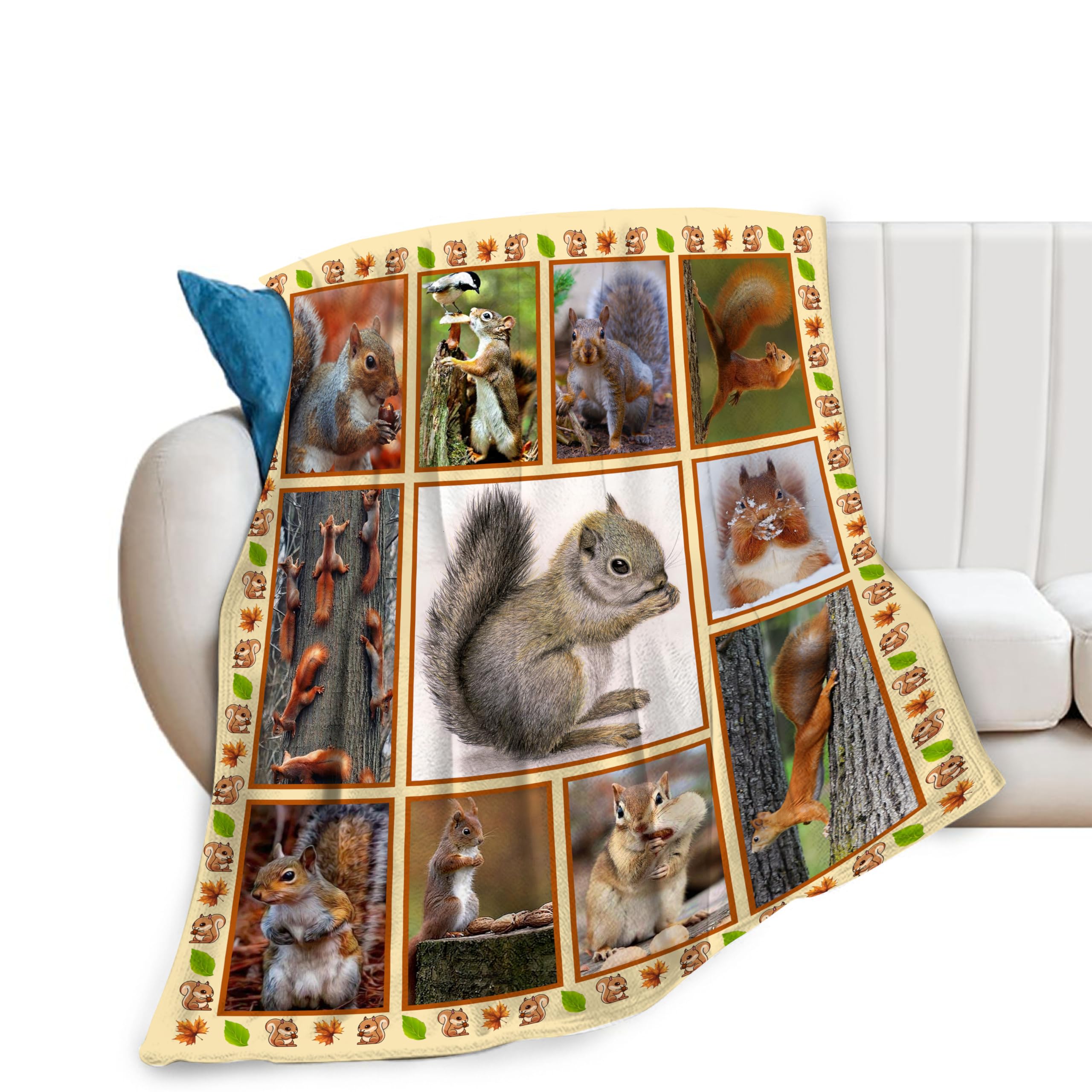 Cute Squirrel Decor Throw Blanket - Super Warm Soft Plush Lightweight Fleece Flannel Animals Blanket - Squirrels Gifts for Women, Girls, Boys, Men, Kids - Winter Couch Bedding - 40"X50"