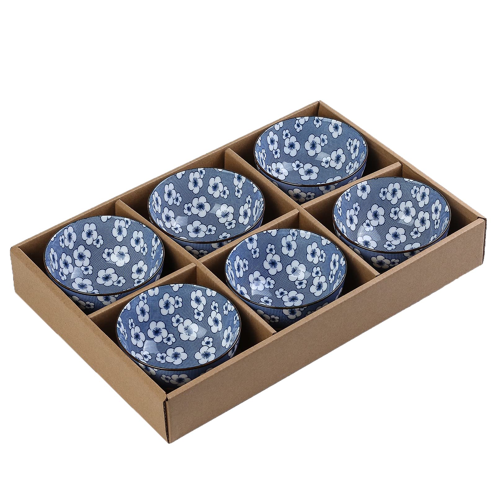 Gegong6 Pack Ceramic Bowls, Japanese Style Rice Bowls, 10 Ounces Thickening Blue and white porcelain bowls, Cereal Bowls for Kitchen, Suitable for microwave, ovens, dishwashers (Spring Sakura)