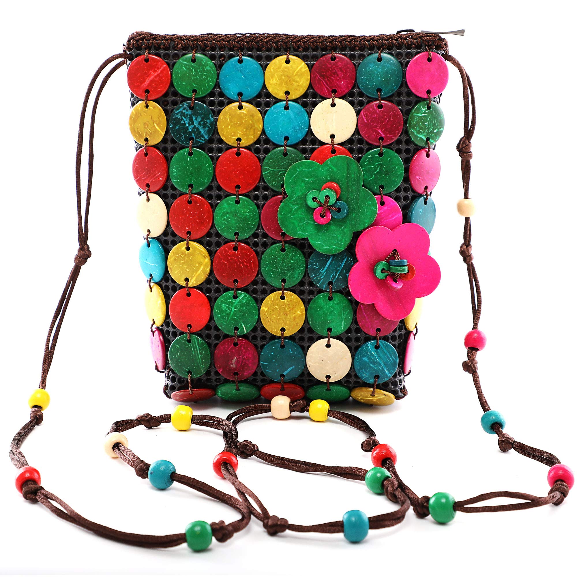 DAISYLIFE™ Coconut Shell Beaded Bag for Women | Crossbody Bag, Long Strap Handbag, Quirky, Colourful, Eco-Friendly Purse & Compact, Stylish Handmade Sling Bag for Women