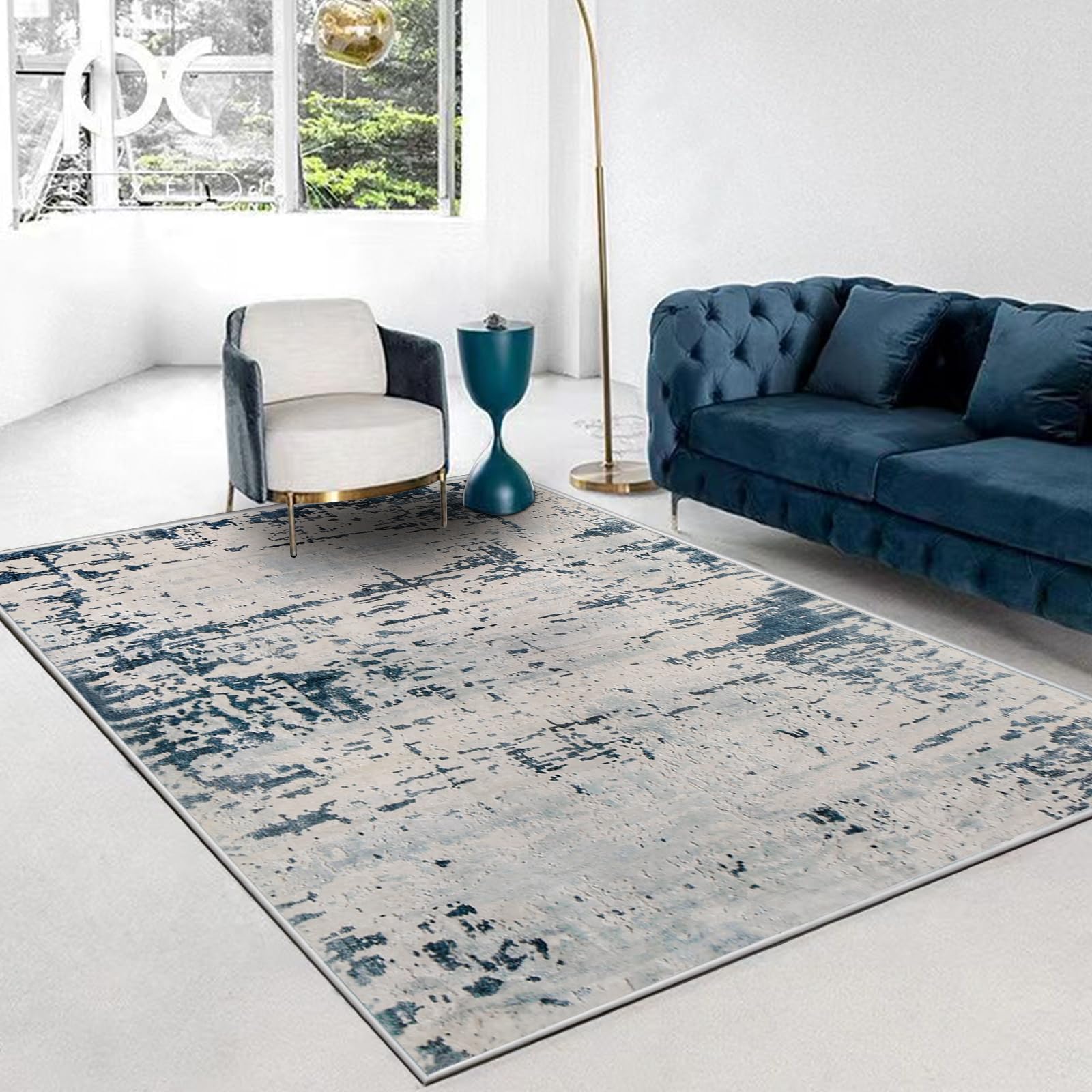 ASIinnsy Tappeto Astratto Tappeto Grigio Blu Tappeti Moderni Soggiorno Antiscivolo Morbido Tappeto Salotto Pelo Corto Tappeti Grandi per Soggiorno Camera da Letto (160 x 200 cm, Blu Astratto)