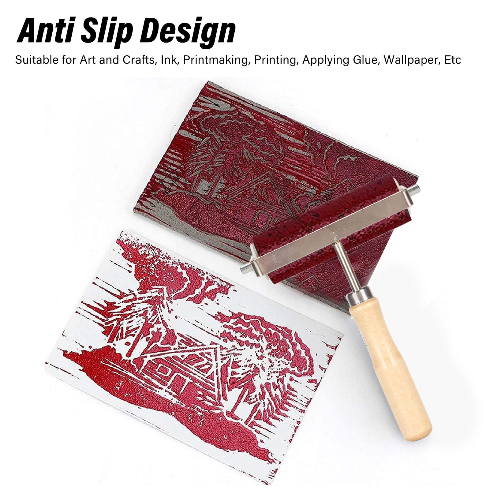 Rubber Brayer Roller, 3.9in Anti Slip Handle Laminate Roller Metal Frame Ink Roller for Printmaking Stamping Wallpaper Gluing Application