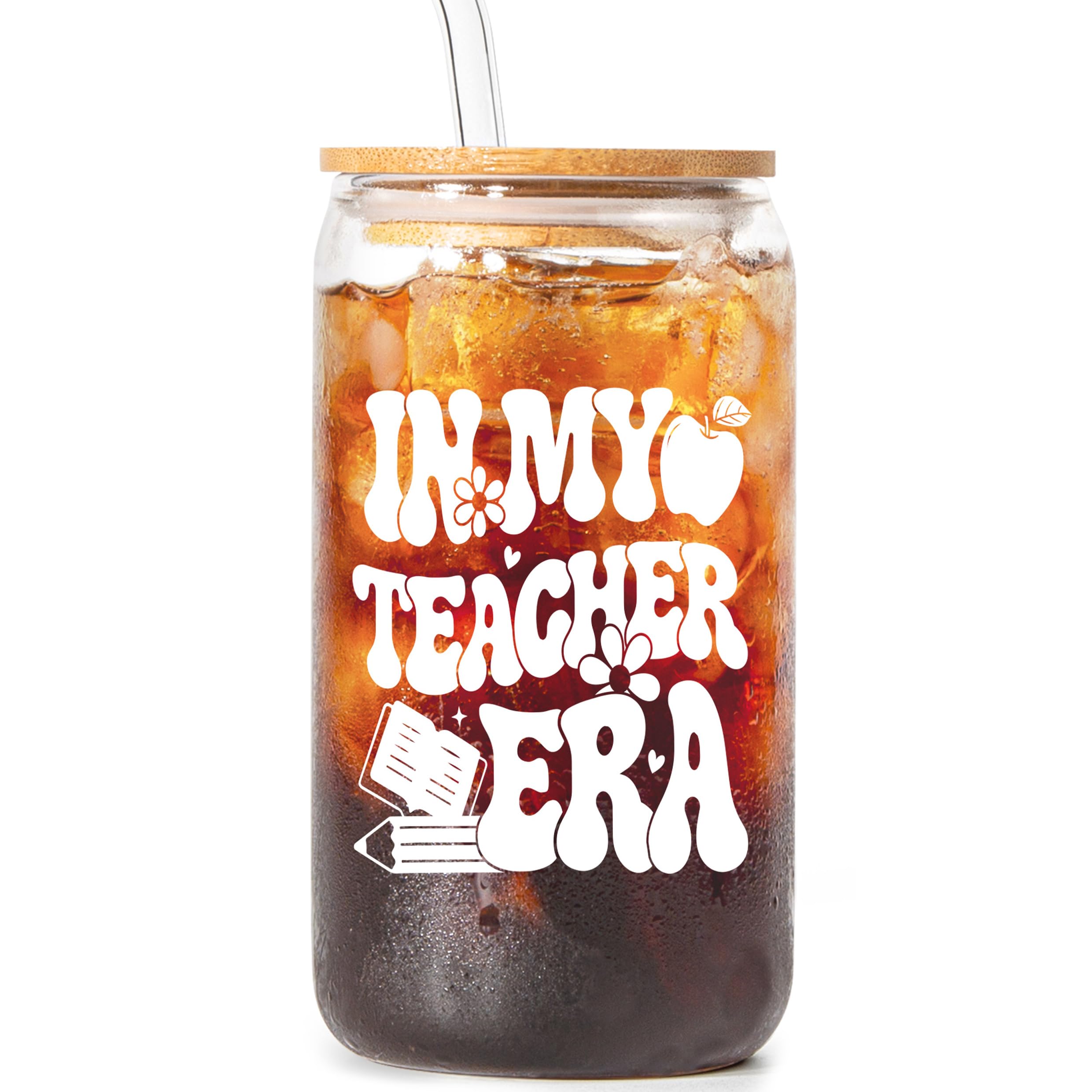 SteadStyle Teacher Gifts Glass Tumbler Cup with Lid and Straw 16oz, Thank You Gifts for Nursery Teachers, End of Term, Back to School, Retirement, Christmas, Birthday Presents for Female Teachers