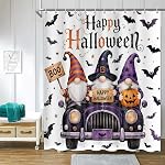 Halloween Night Shower Curtain Spooky Bats Full Moon Scary Forest Withered Tree Bathroom Curtain Home Decora Waterproof Fabric Bath Curtains with Hooks 72x72 inch