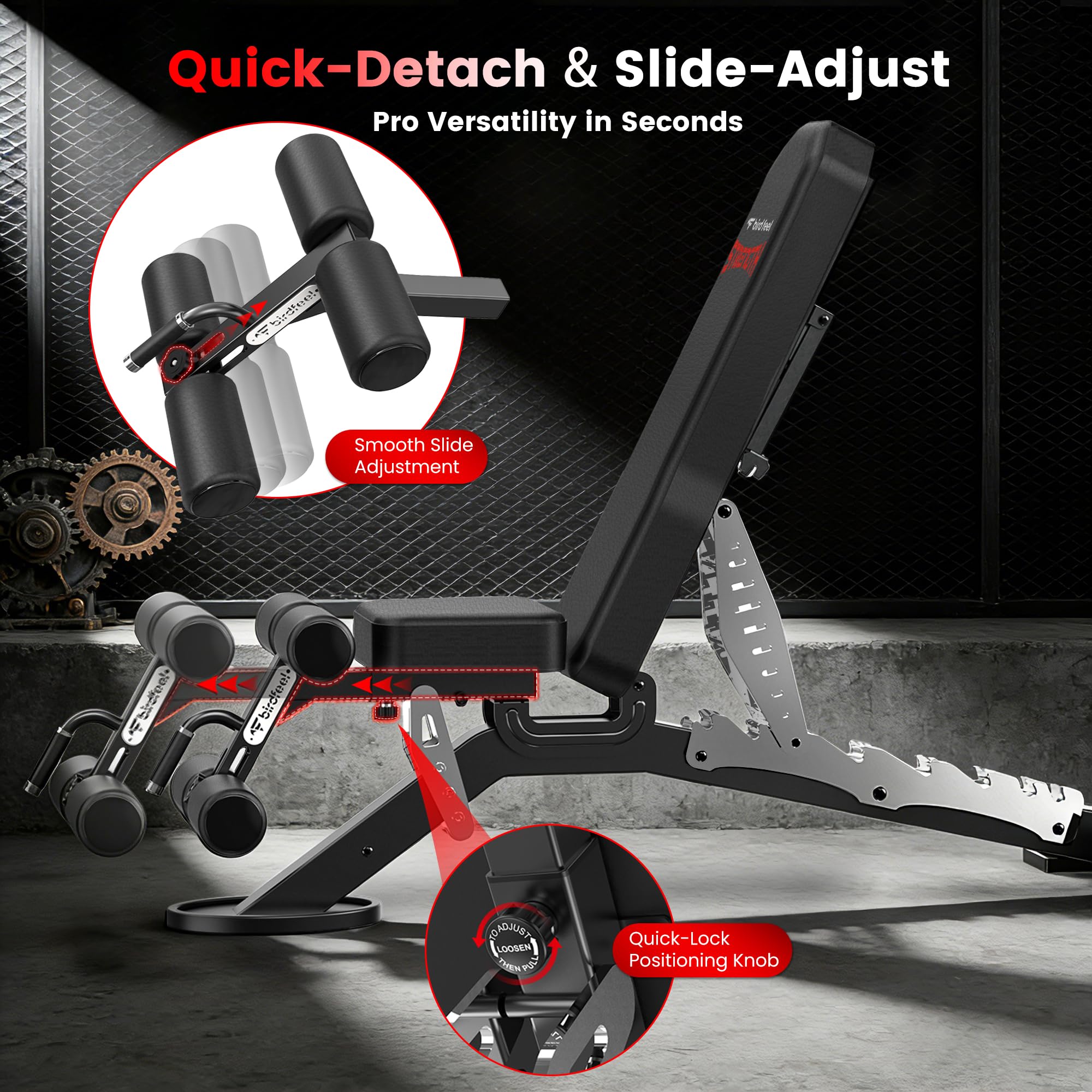 Adjustable Weight Bench, 1800LBS Heavy Duty Workout Bench for Home Gym | Commercial Strength Training Bench with Removable Leg Holder, Supports Full Body Workouts with Flat Incline Decline Sit Up