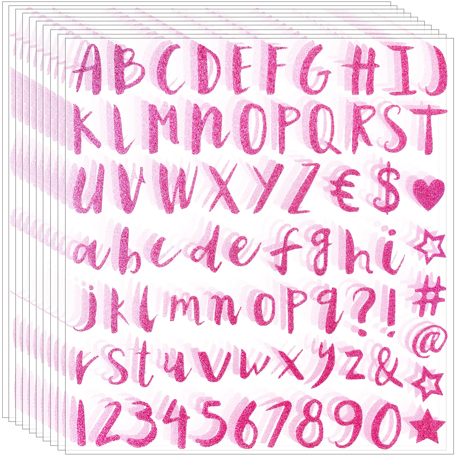 Brokatowe naklejki z literami, 810 sztuk, 10 arkuszy, naklejki z cyframi alfabetu, samoprzylepne litery do scrapbookingu, skrzynki pocztowej, kuchni, domu, biznesu, biura (różowe, 2 cm)