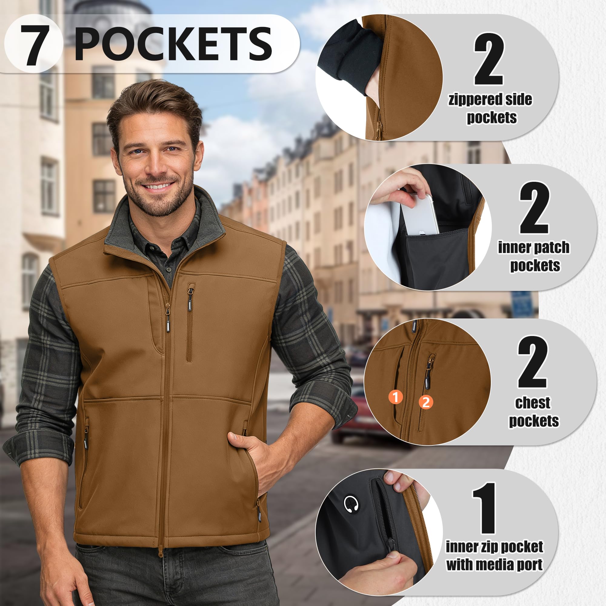 Outdoor Ventures Gilet da corsa da uomo, leggero, antivento, foderato in pile, Softshell, senza maniche, per golf