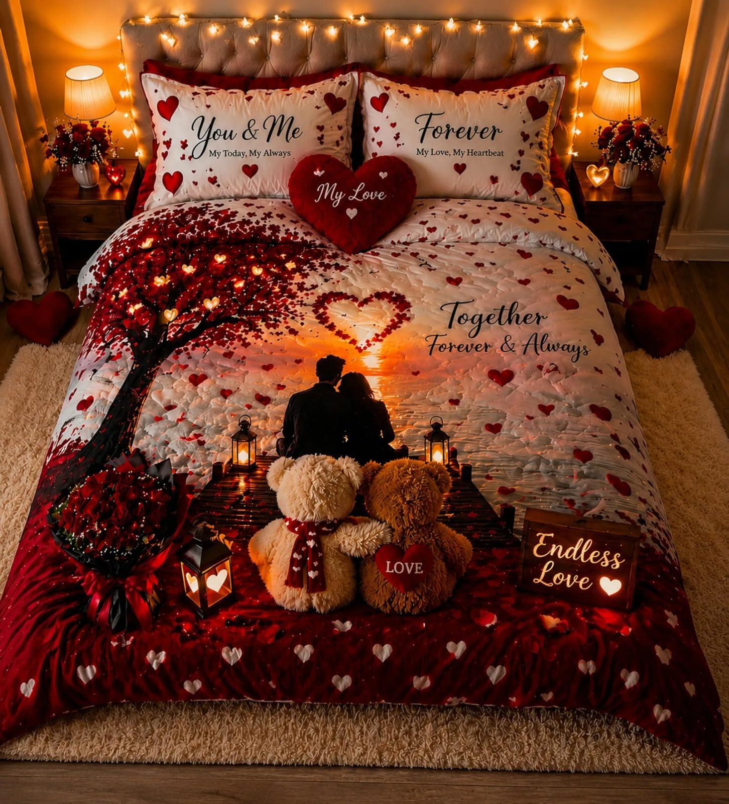 Majestic Living 7D Romantic Couple Bedding Set with 2 Pillow Covers | 2 Pillow Shams Included, Bedroom Decor, 3-Piece Bed Set-image-7